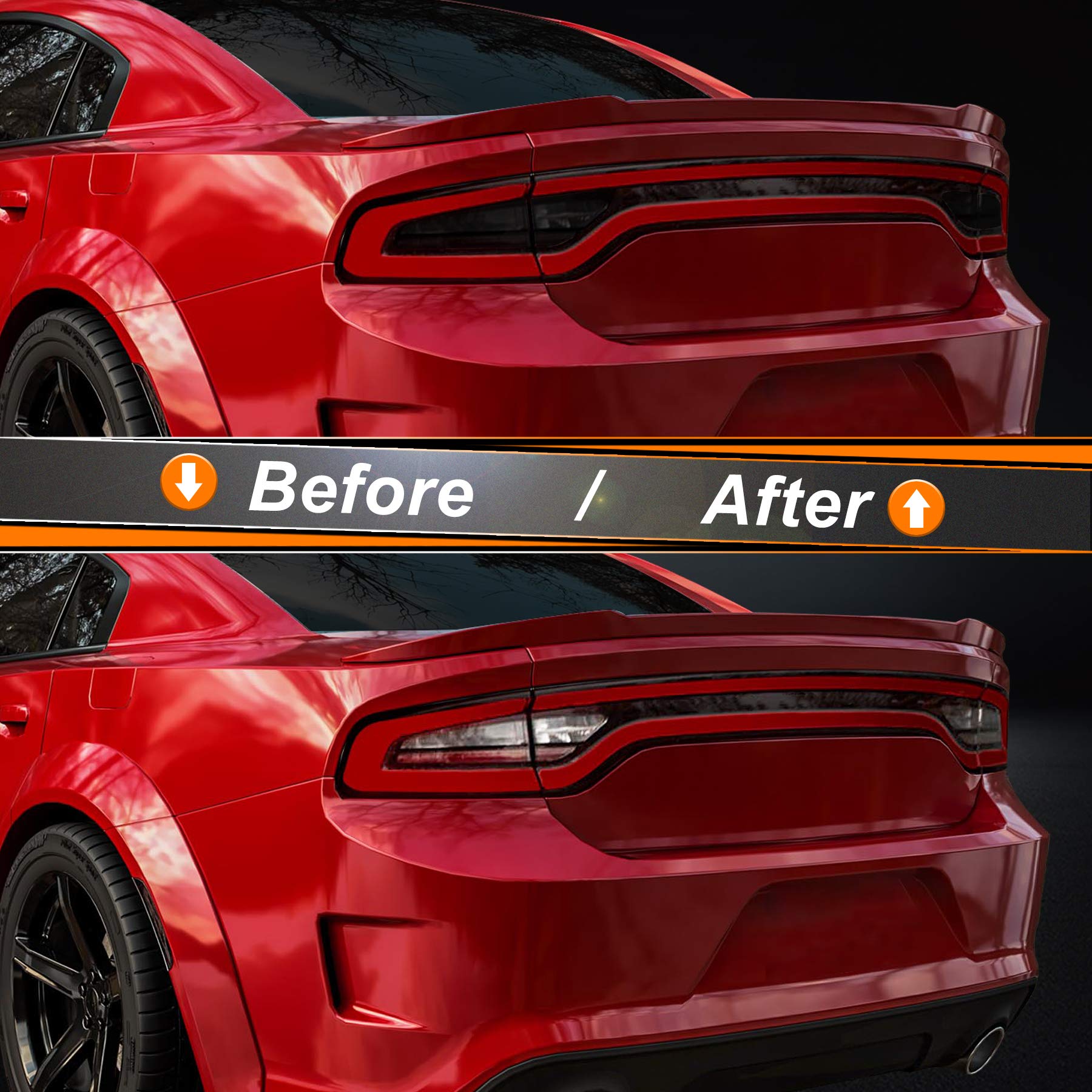 NDRUSH Black Smoked Taillight & Side Marker Vinyl Tint Film, Precut Overlay for Dodge Charger 2015-2021, Tail Light Wrap Cover