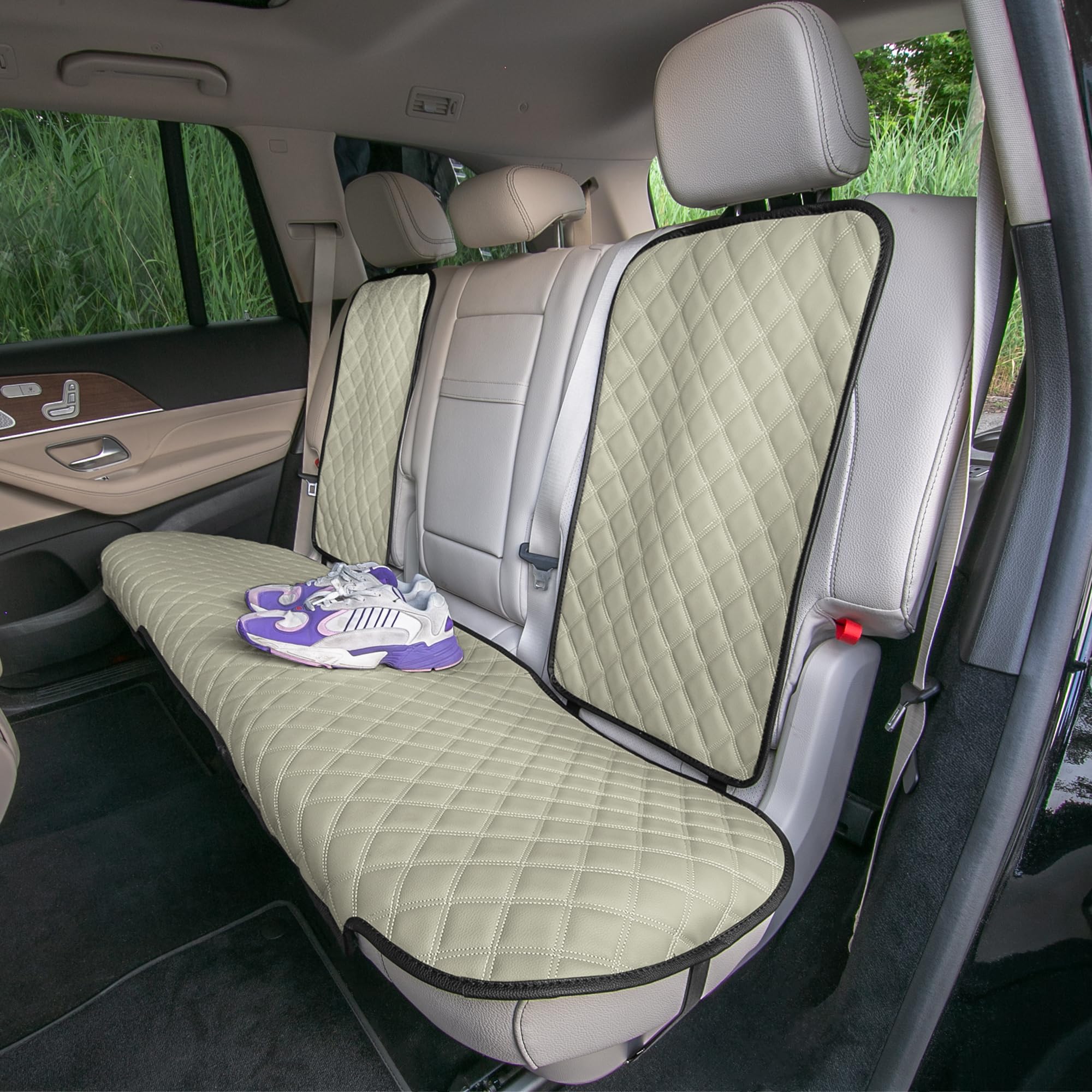 Fh Group Car Seat Cushion Rear Set Beige Faux Leather Automotive Seat Cushions - Universal Fit, Rear Car Seat Cushion, Car Seat