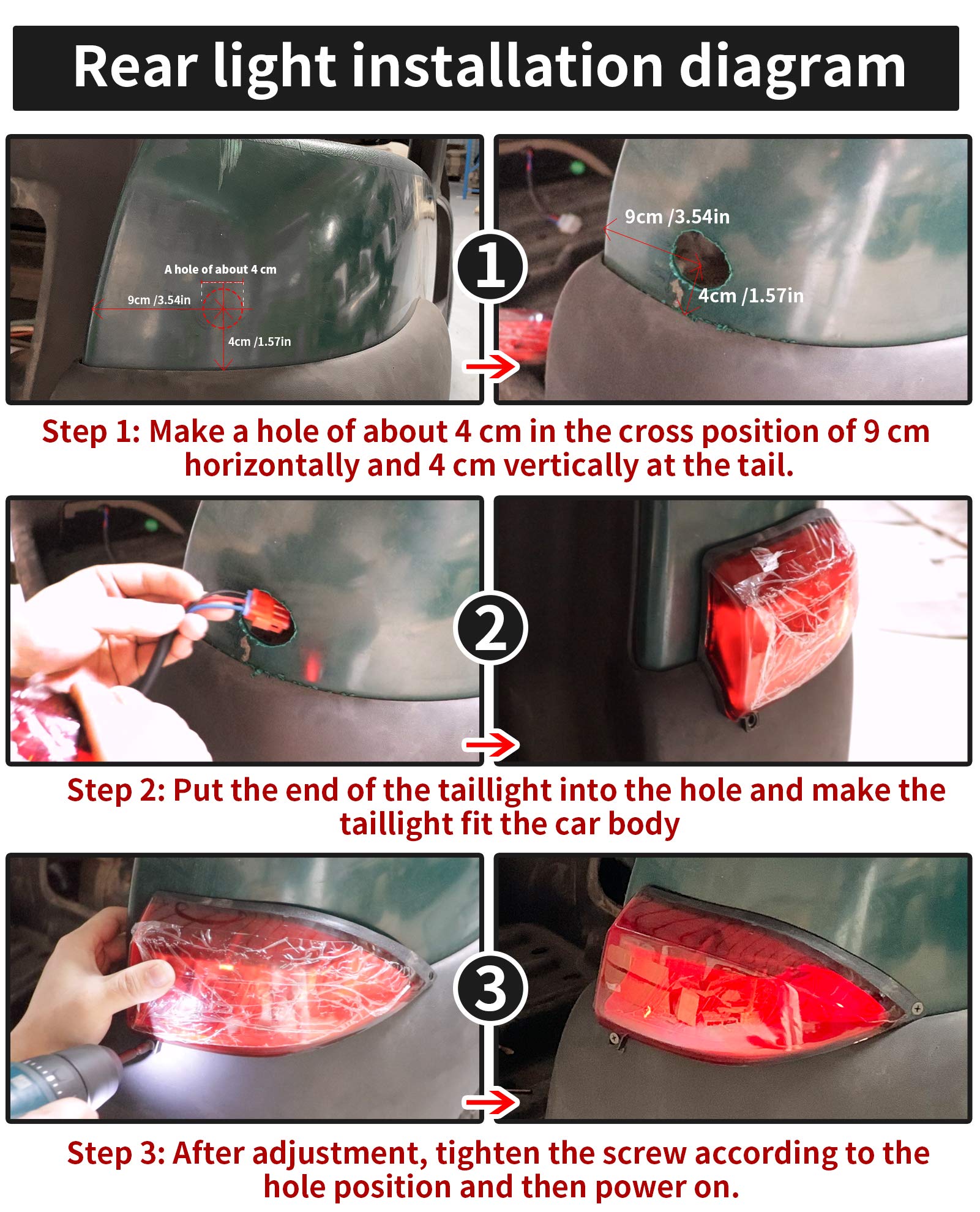 Drive-Up Golf Cart Led Taillight For Club Car Precedent 2004-Up And Tempo 2018-Up Models Replacements 12V 3 Wires Rear Light Kit