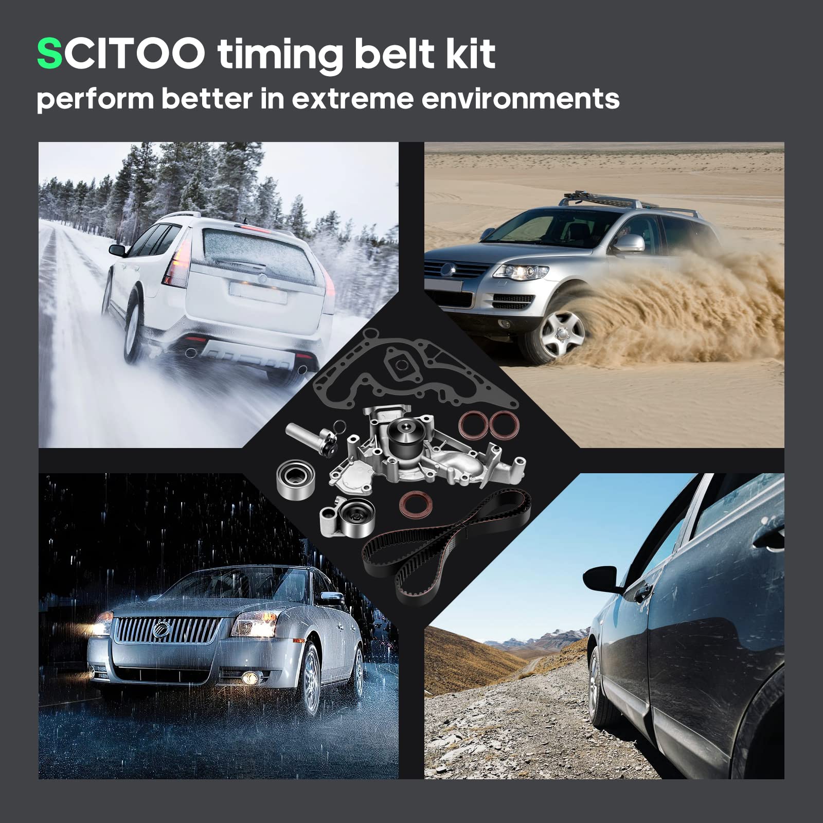 SCITOO Engine Timing Belt Kit Fits for 13568-59045 13503-0F010 13505-50022 TS26190 ITM190 TBK190 WPT-800 WPTO036 16100-50023-83