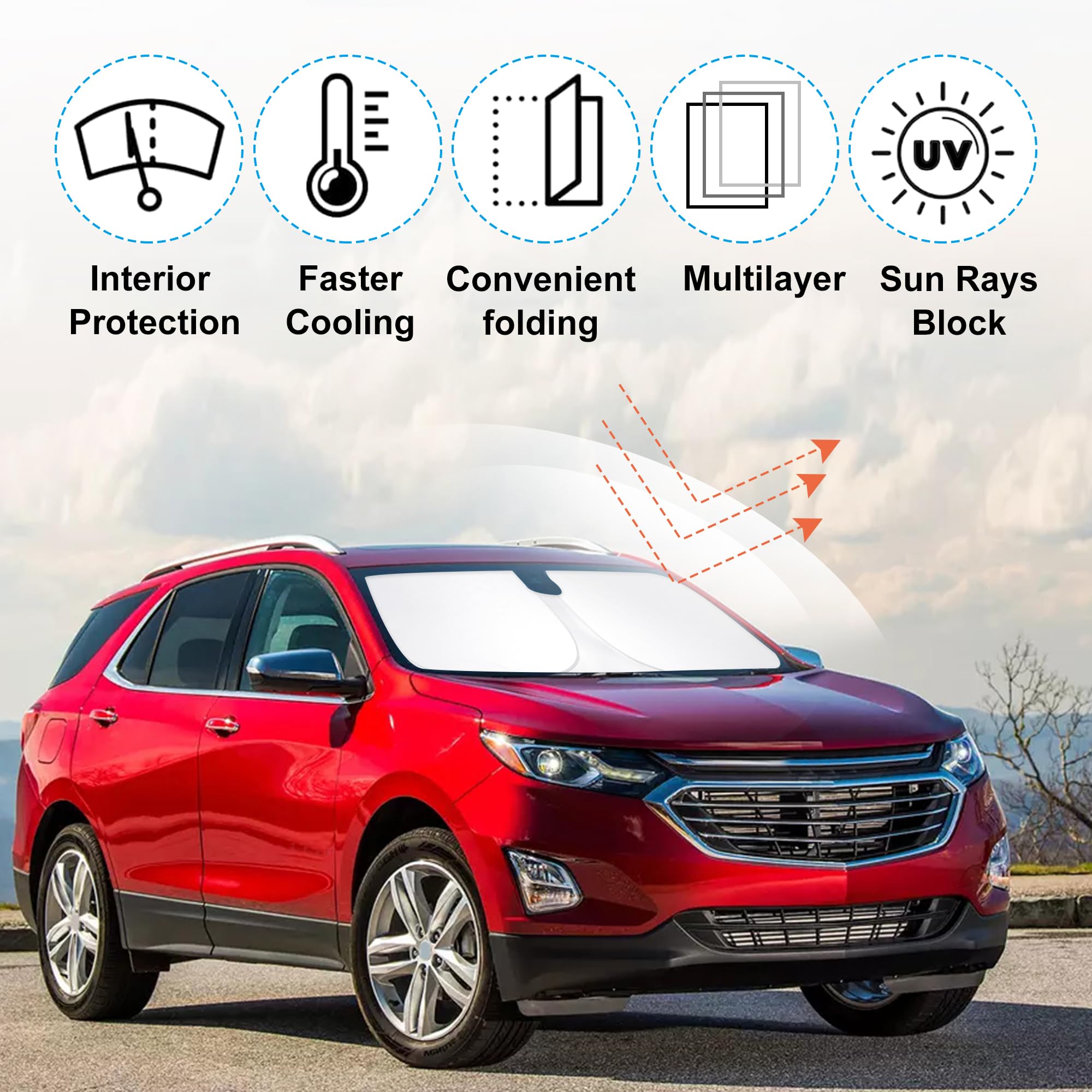 Yycke Windshield Sun Shade Accessories Compatible With 2018-2024 Chevy Equinox For Chevrolet Foldable Sunshade Sun Visor Blocks