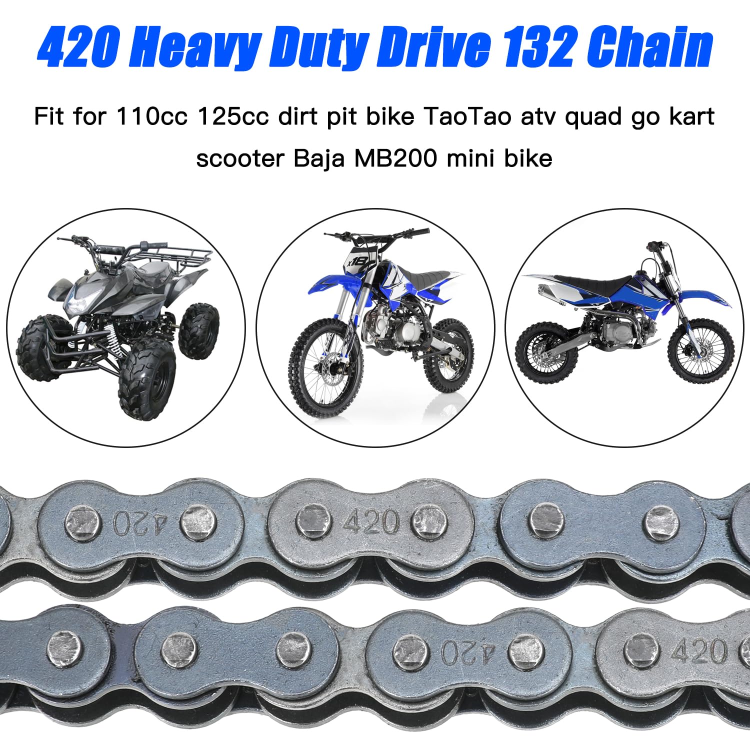 Yoxufa 420 Drive Roller Chain 132 Links Breaker Heavy Duty For 50 70 90 110 125Cc Ssr Taotao Coolster Apollo Baja Kazuma Chinese