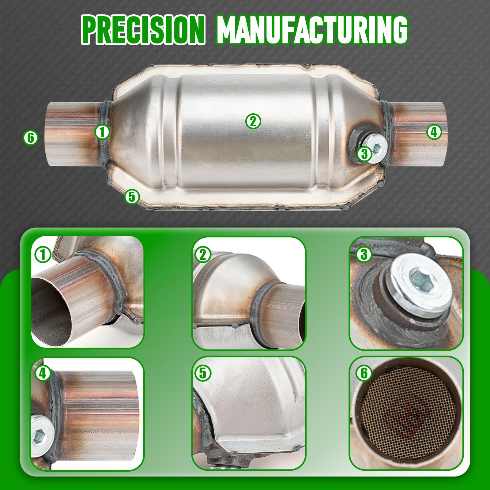 Fomiuzy 2 Inch 2'' Inlet/Outlet Catalytic Converter Universal High Flow Front Cat Convertor Direct-Fit With O2 Port & Heat Shiel