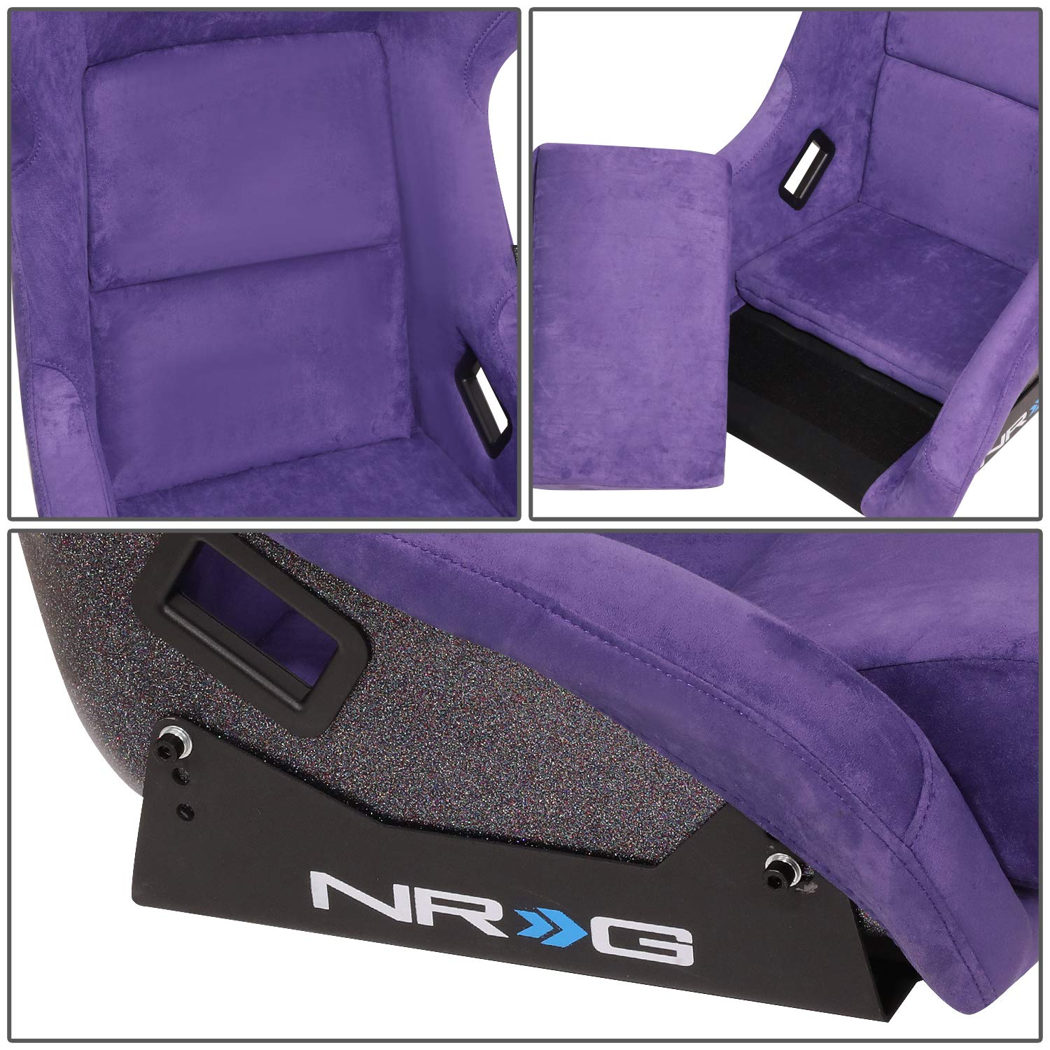 Nrg Innovations Nrg-Frp-302Pp-Prisma Universal Fixed Back Bucket Racing Seat For 6-Point Harnesses, Size L, Purple/Black/Gold Fl