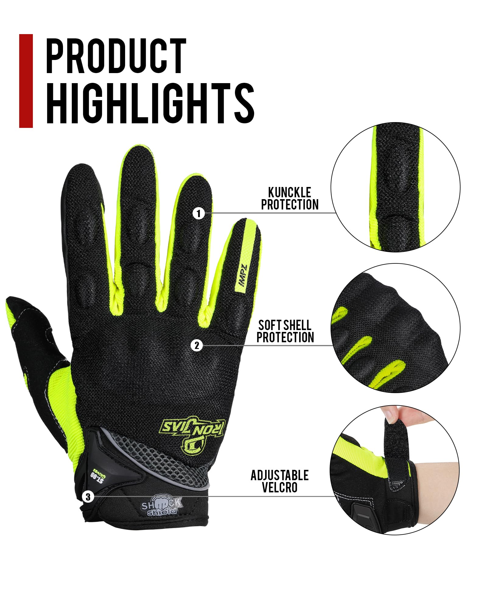 Borleni Motorcycle Gloves - Full Finger Touchscreen Motorbike Gloves For Women & Men - Camping, Climbing, Hiking, Cycling & Riding