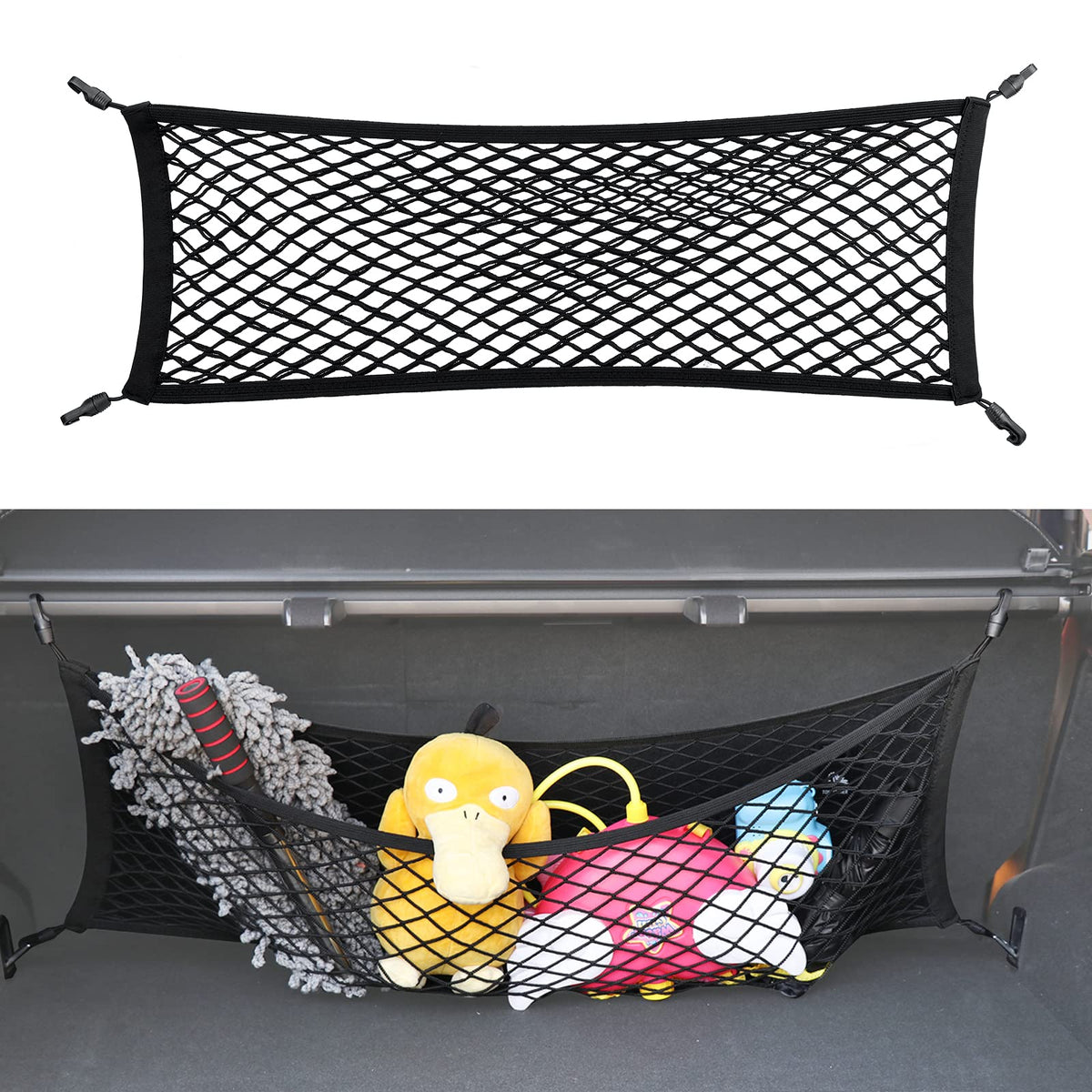 Double-Layer Trunk Cargo Elastic Net For Suv, 35''X11'' Stretch To 65''X25'' For Car Organizer Heavy Duty With Hooks