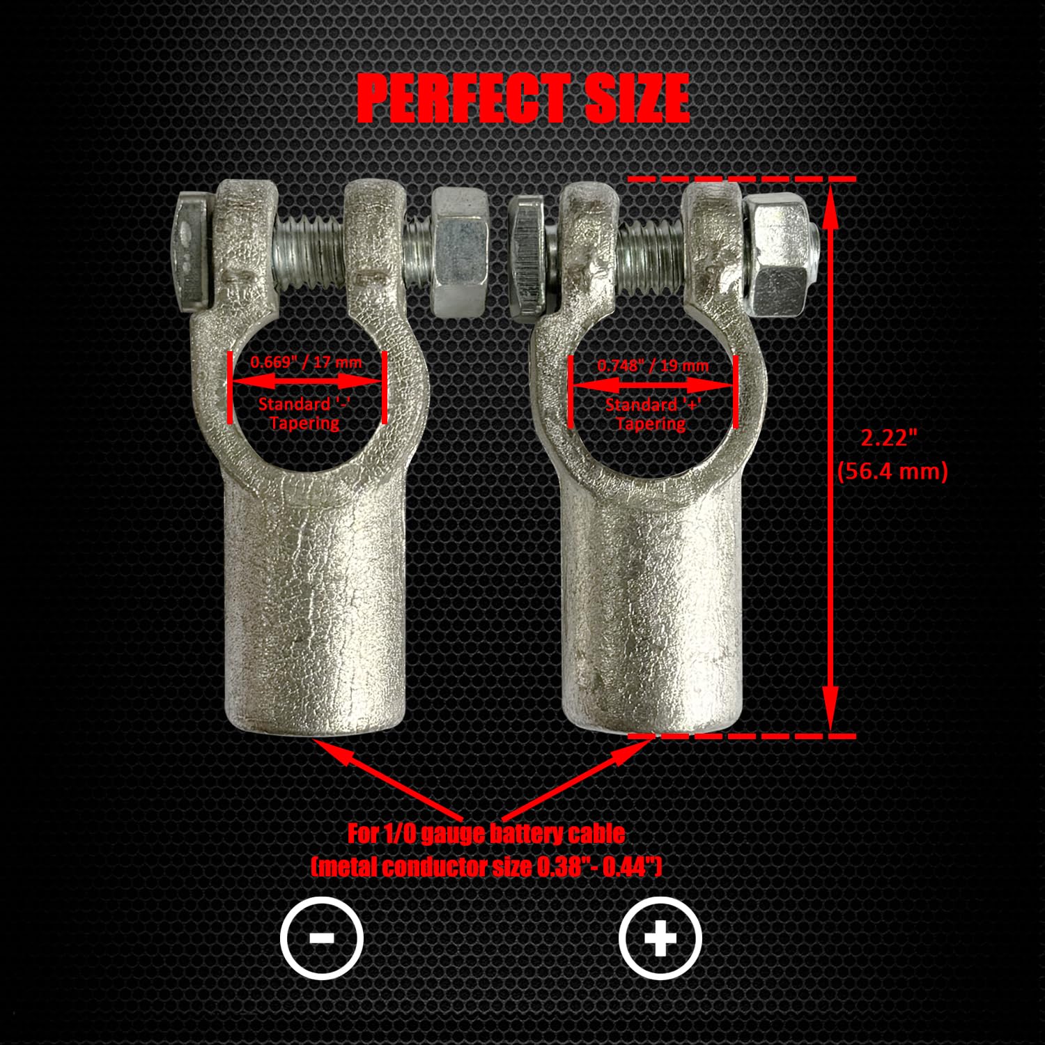 Ampper Copper Top Post Battery Terminal Set, Standard Top Post Battery Terminal Clamp Connector Set (+/-) W/Cover for 1/0 Gauge