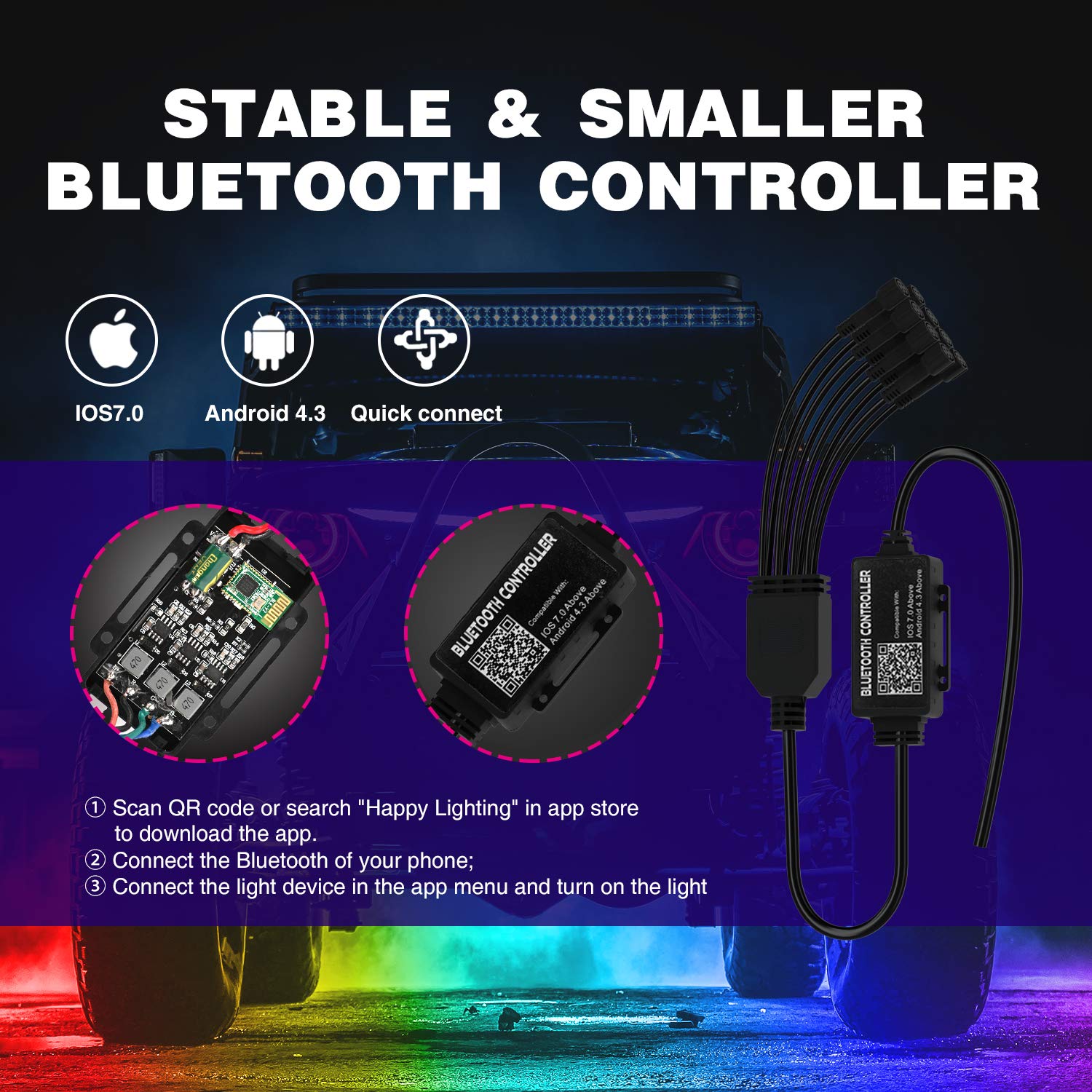 Nilight Rgb Led Rock Lights Kit 8 Pods Underglow Multicolor Neon Light Pod With Bluetooth App Control Timing Function Flashing M