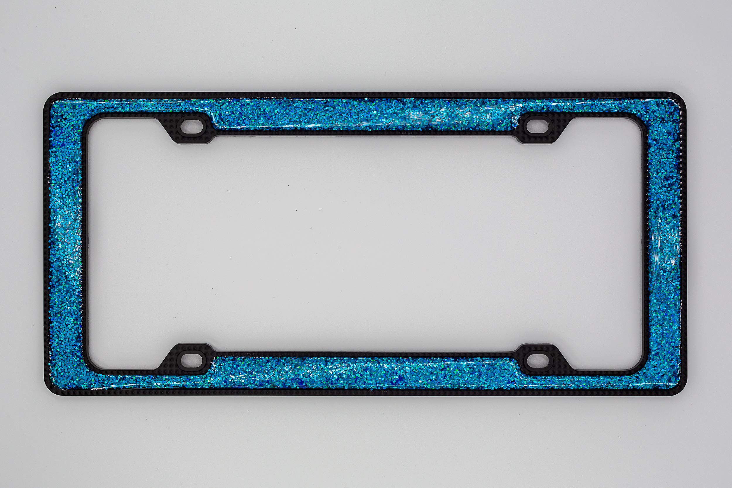 Creathome 3D Shining And Neon License Plate Frame From Pure Zinc Alloy Metal Perfect Plate Holder, Matt Black With Blue Glitter