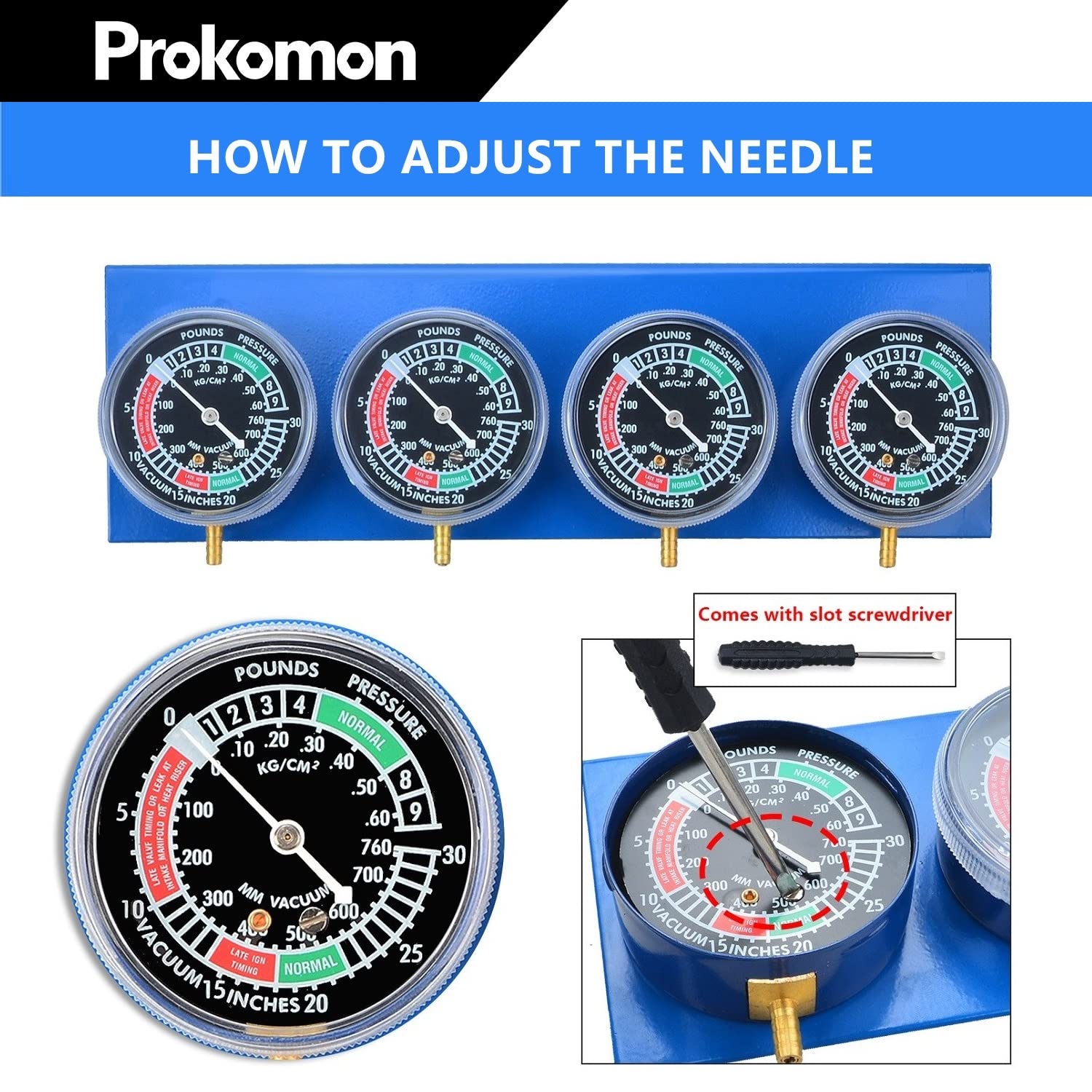 Prokomon Motorcycle Carburetor Synchronizer Tool Kit with 4 Gauge, Vacuum Carb Sync Tool for 2 or 4 Cylinder Engines, Plastic Case