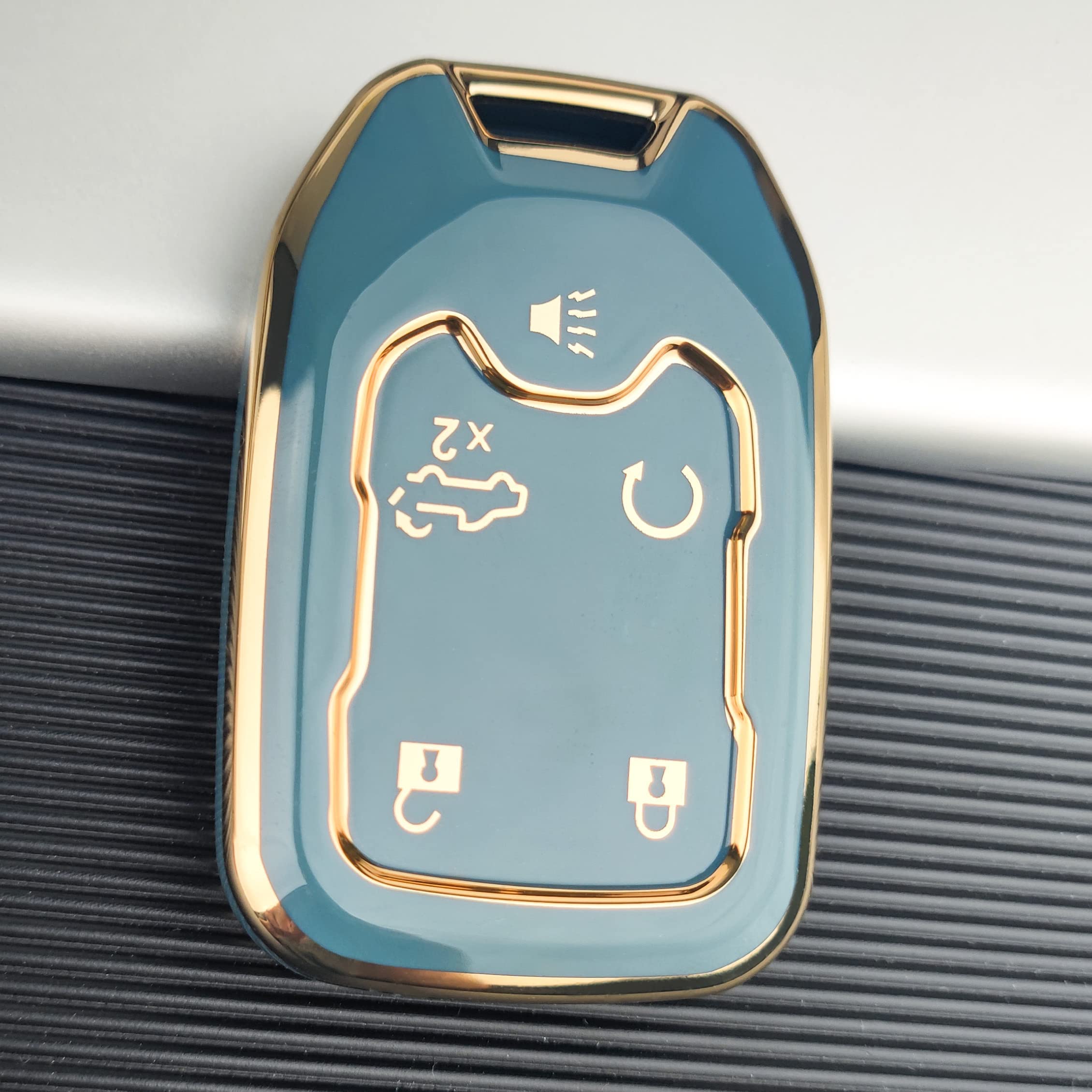 Ollen 5-Button Tpu Key Fob Cover, Fit For Gmc Acadia 2017-2024, For Terrain 2018-2024, Fit For Sierra 2019-2024, For Chevy Silverado 2019-2022, Full Protection Soft Tpu Key Case, With Keychain, Blue