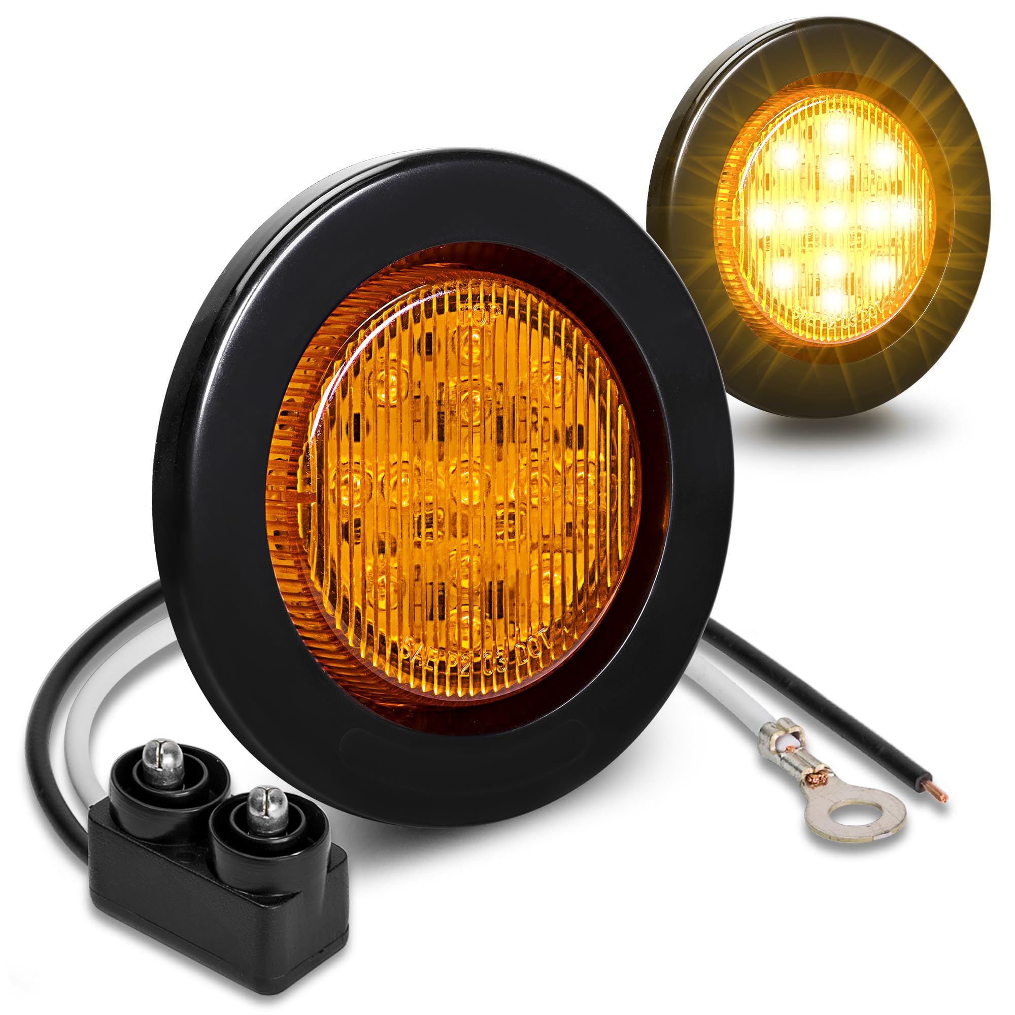 True Mods 2Pc 2.5'' 12V Amber Round Led Clearance Side Marker Lights [Dot Fmvss 108] [Sae P2] [Reflector Lens] [Grommet & Plugs]