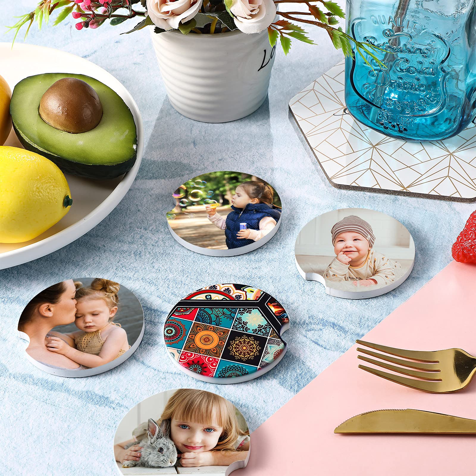 Frienda Ceramic Car Sublimation Blanks Cupholders Sandstone For Car Cup With Finger Notch For Easy Removal Ceramic Auto Cupholde