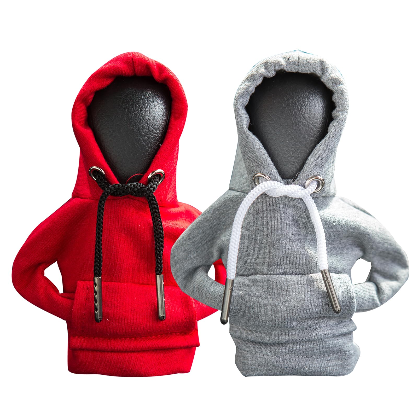 2Pcs Car Shift Knob Hoodie,Gear Shift Hoodie,Funny Sweater Hoodie For Gearshift,Automotive Interior Accessories(Red And Gray)