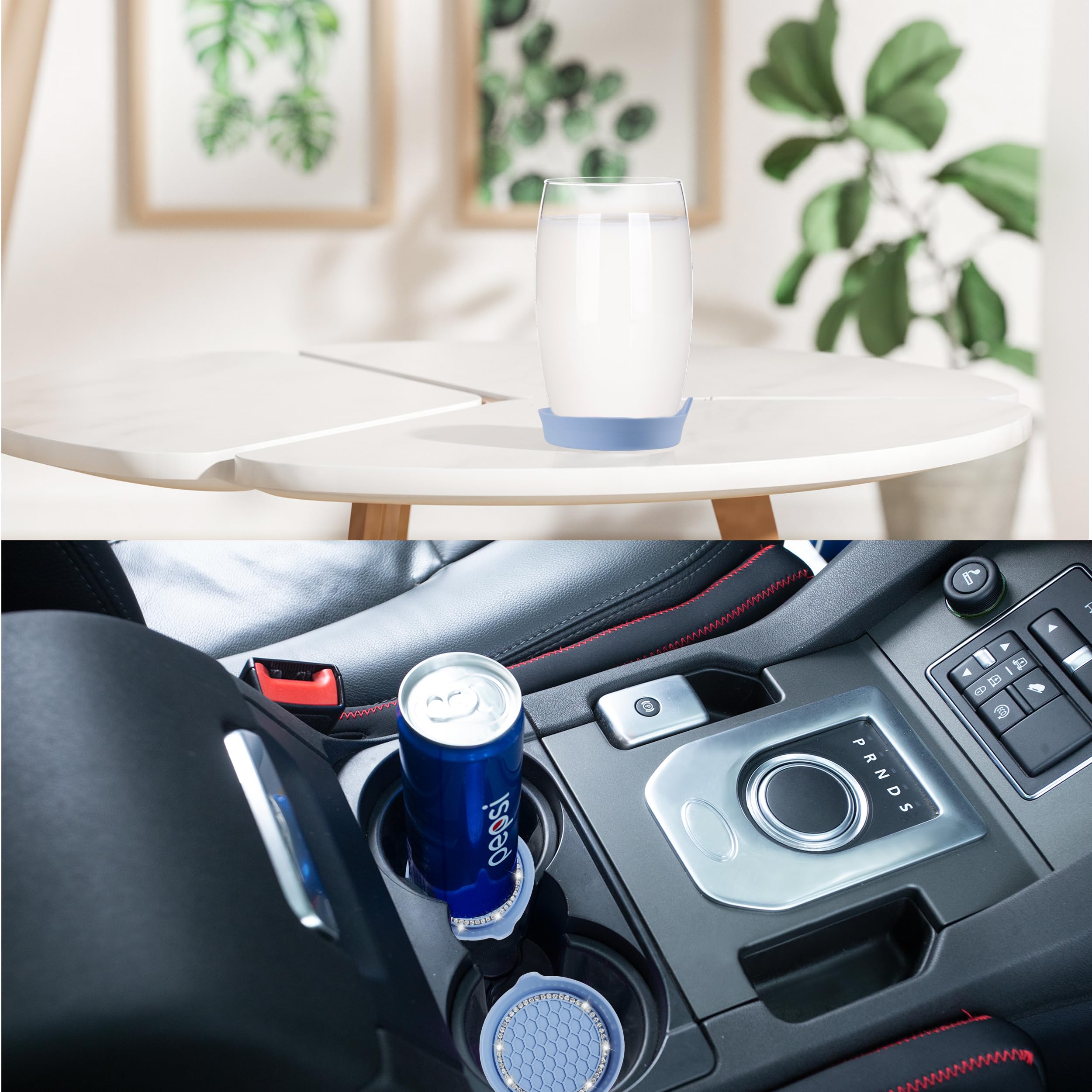 Amooca Car Cup Coaster Universal Non-Slip Cup Holders Bling Crystal Rhinestone Car Interior Accessories 4 Pack Gray Blue