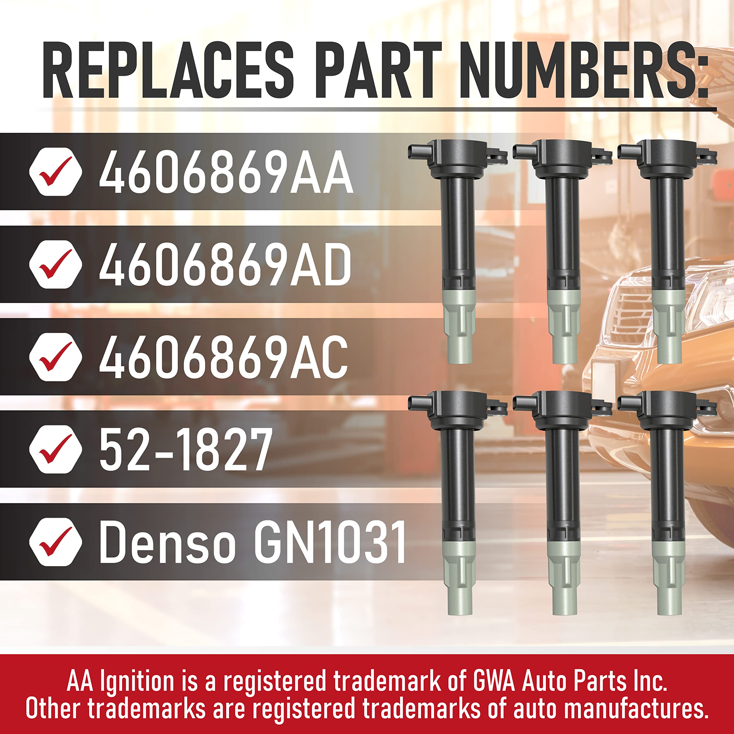 Ignition Coil Pack Set Of 6 - Compatible With Dodge & Chrysler V6 2.5L 2.7L 3.5L Vehicles - Replaces 4606869Aa - Fits Magnum, Ch