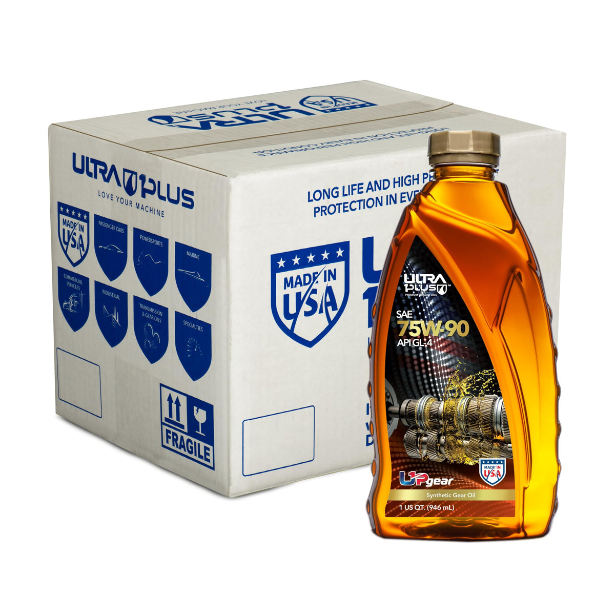Ultra 1Plus Sae 75W-90 Synthetic Gear Oil, Api Gl-4 - Transmission And Differential Fluid (12 Qts)