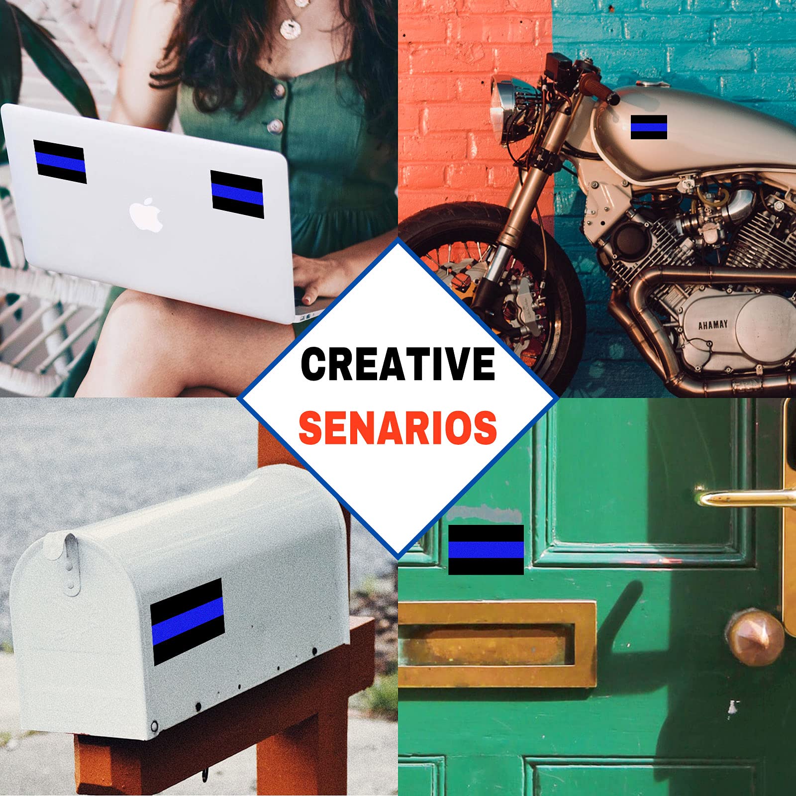 Reflective Blue Lives Matter License Plate Sticker - Pack Of 20 Vinyl Decal - Cop Thin Blue Line Decals - Proudly Support Police/Law Enforcement Officers (1' X 1.5')