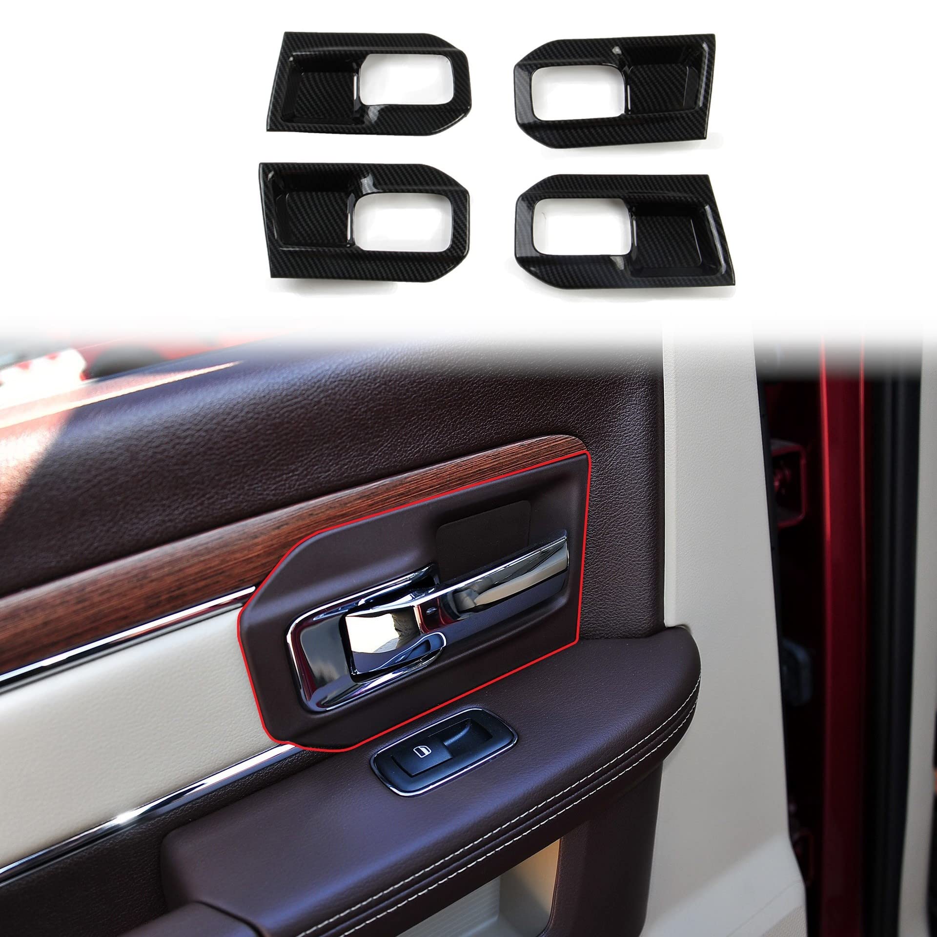 Korlot Carbon Fiber Interior Door Handle Bowl Cover Trim For 2014-2018 Ram 1500 2500 3500