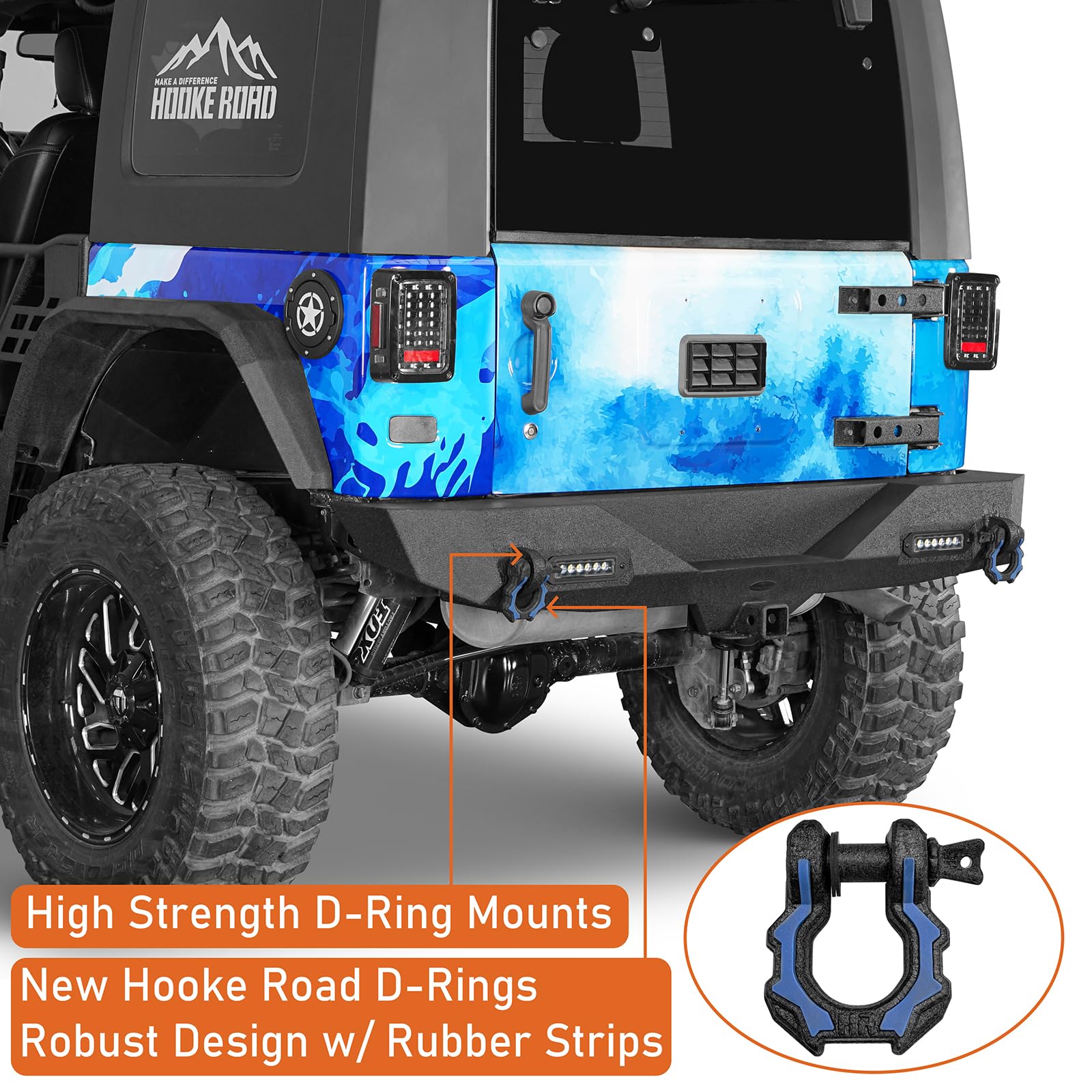Hooke Road Wrangler Jk Front Bumper + Rear Bumper Combo W/All Led Lights Compatible With Jeep Wrangler Jk & Unlimited 2007-2018