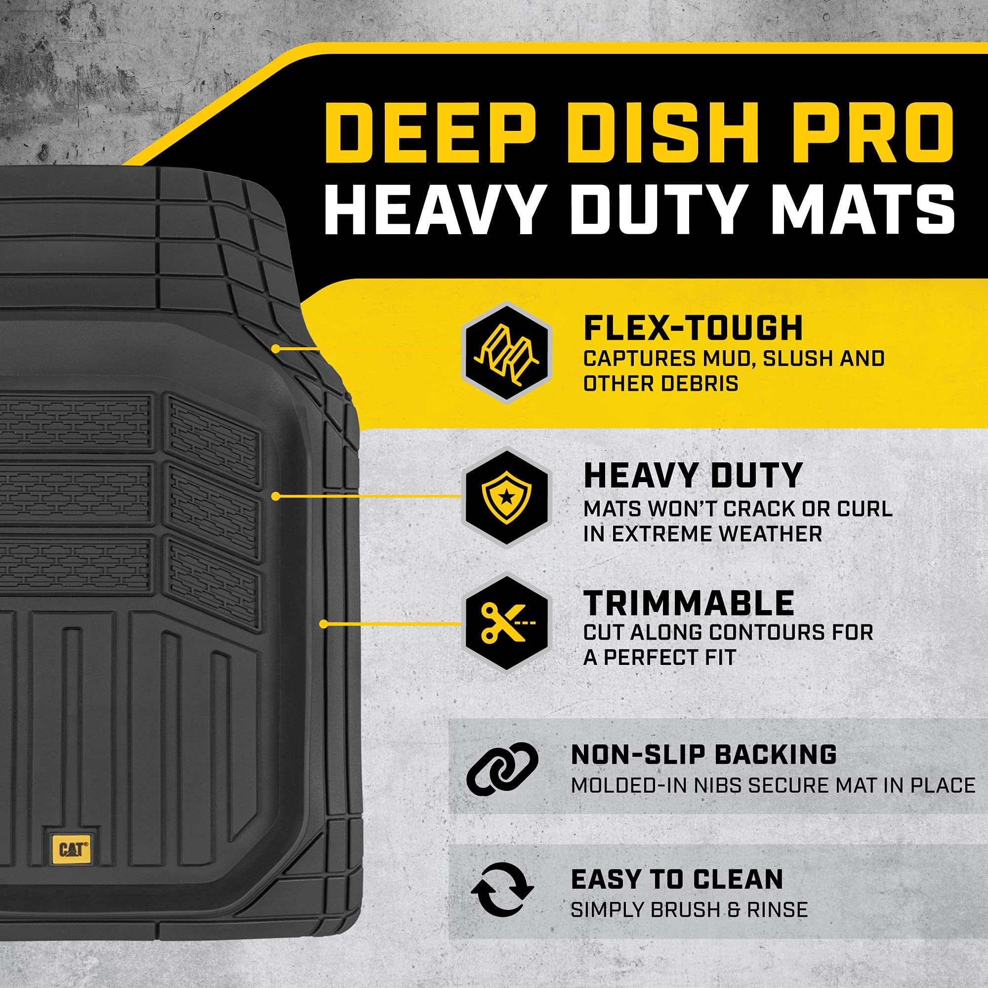 Cat® Camt-9013 (3-Piece) Heavy Duty Deep Dish Rubber Floor Mats, Trim To Fit For Car Truck Suv & Van, All Weather Total Protection Durable Liners