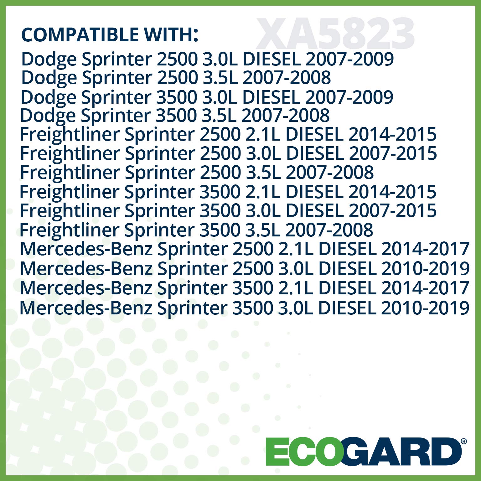 ECOGARD XA5823 Premium Engine Air Filter Fits Mercedes-Benz Sprinter 2500 3.0L DIESEL 2010-2021, Sprinter 3500 3.0L DIESEL 2010-