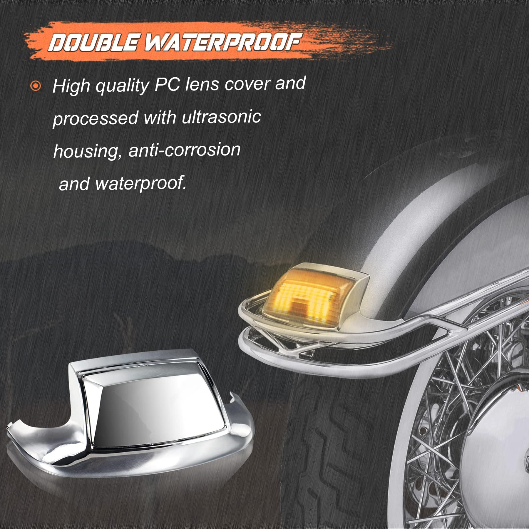 NTHREEAUTO LED Fender Lights for Harley Touring - Chrome, Model FBAN3MP25024, Front & Rear, Compatible with Road King, Electra Glide, Softail