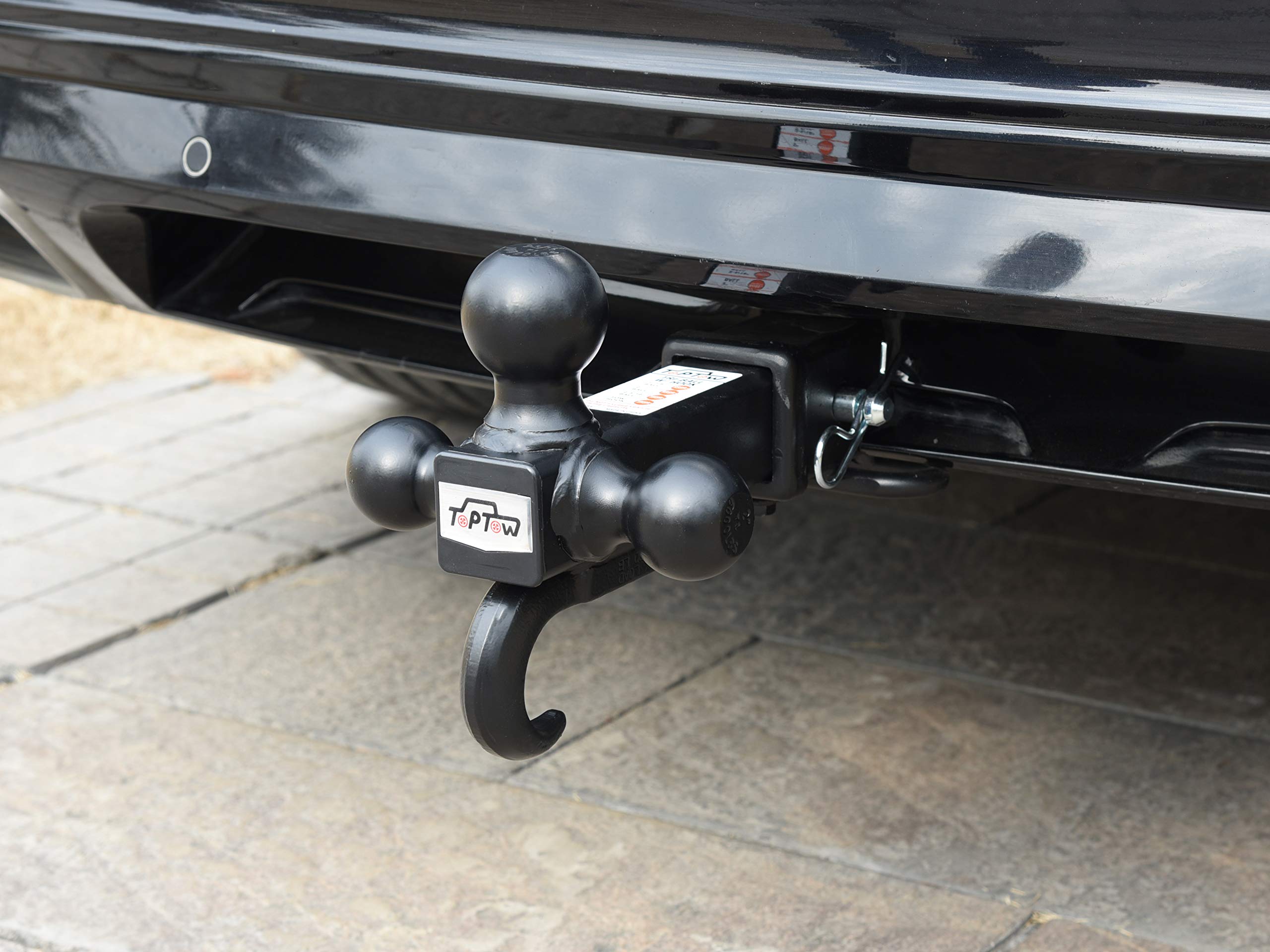 Toptow 64181 Trailer Receiver Hitch Tri Ball Mount With Hook Black Balls Fits For 2 Inch Receiver