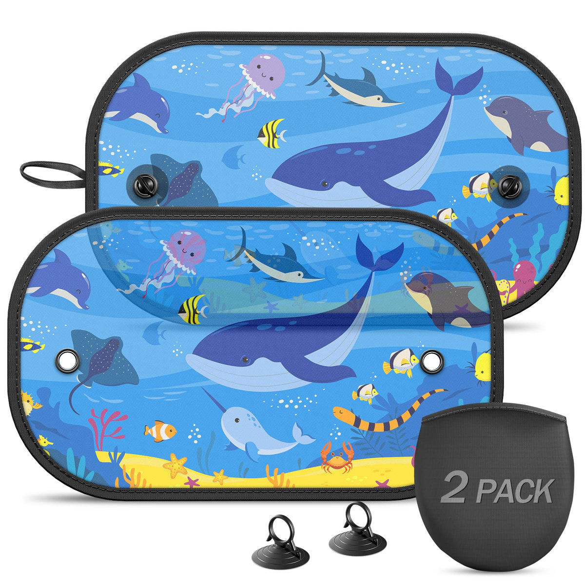 Diza100 Car Window Shade For Baby 2 Pack Car Sun Shade Side Auto Sunshades 20 ''X12 '' With Blue Ocean Pattern Sun And Uv Protec