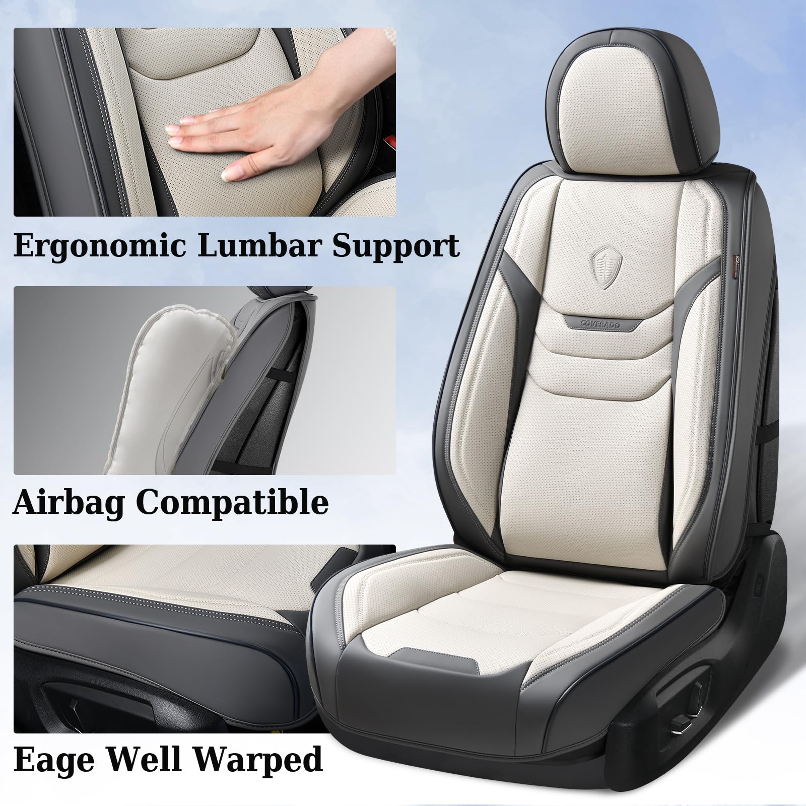 Coverado Seat Covers, Car Seat Covers Full Set, 5 Seat Universal Leather Seat Covers For Cars, Seat Covers Waterproof, Front And Back Car Seat Protector, Auto Seat Covers Fit For Most Vehicles, Gray