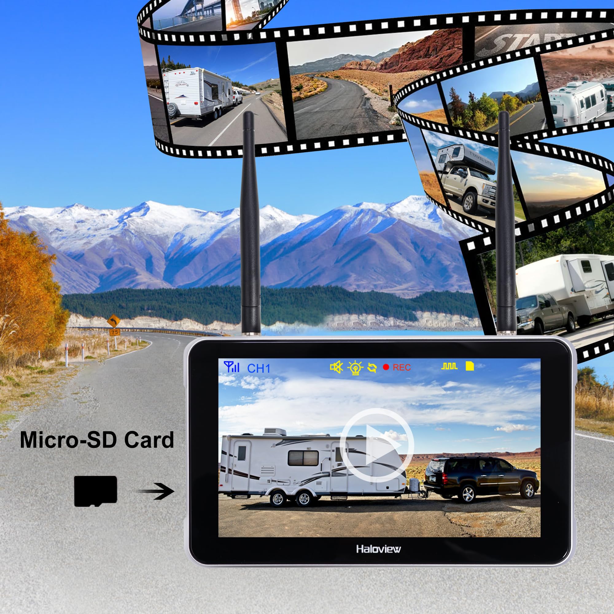 Haloview BT7 Wireless RV Backup Camera System - 2.4G FHD 1080P, 7" Touch Screen Monitor, Full-Color Night Vision for RVs and Trucks