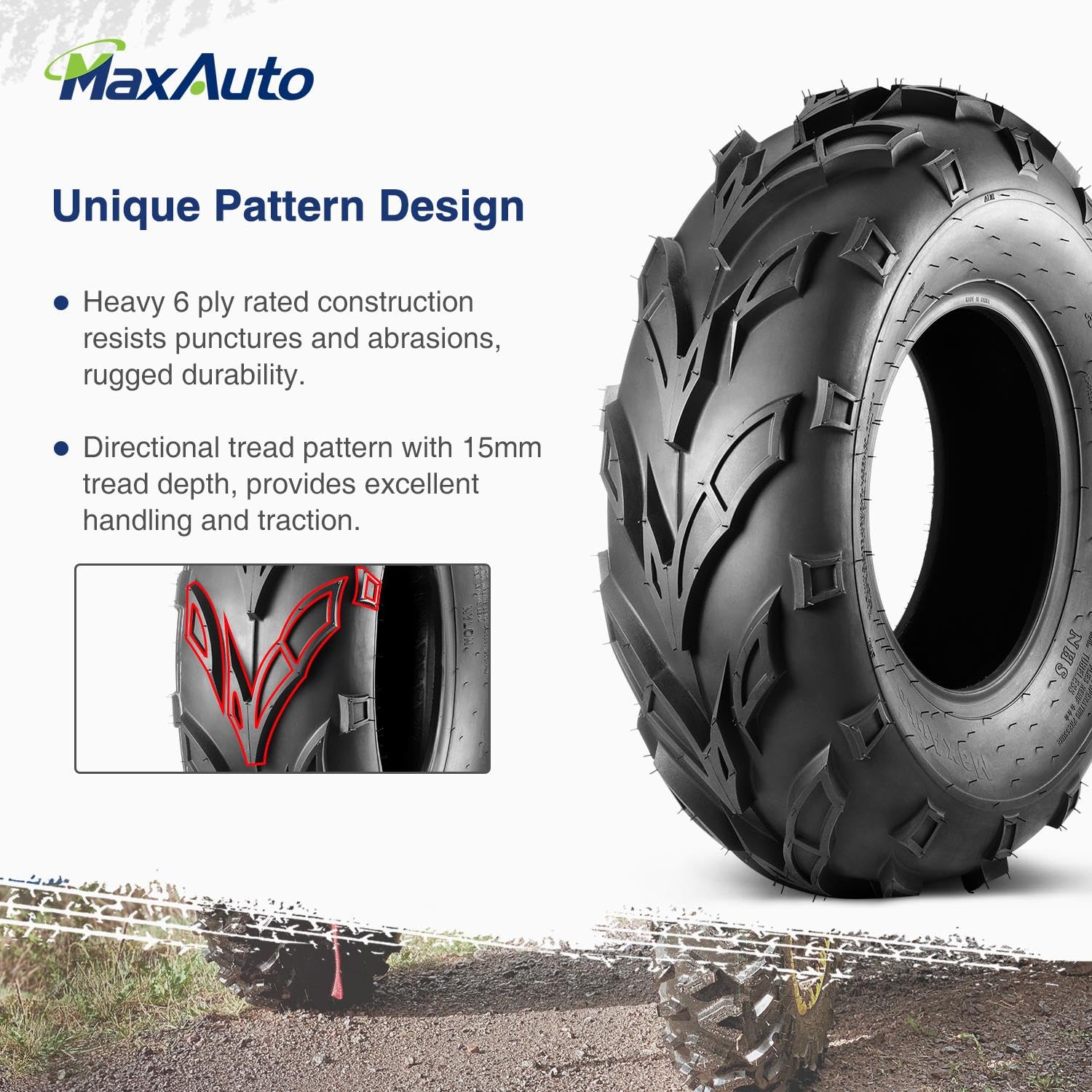 Maxauto 22X7-10 Sport Atv Tires 22X7X10 Quad Tires,6 Pr Tubeless All Terrain Utv Tire, 2 Pack
