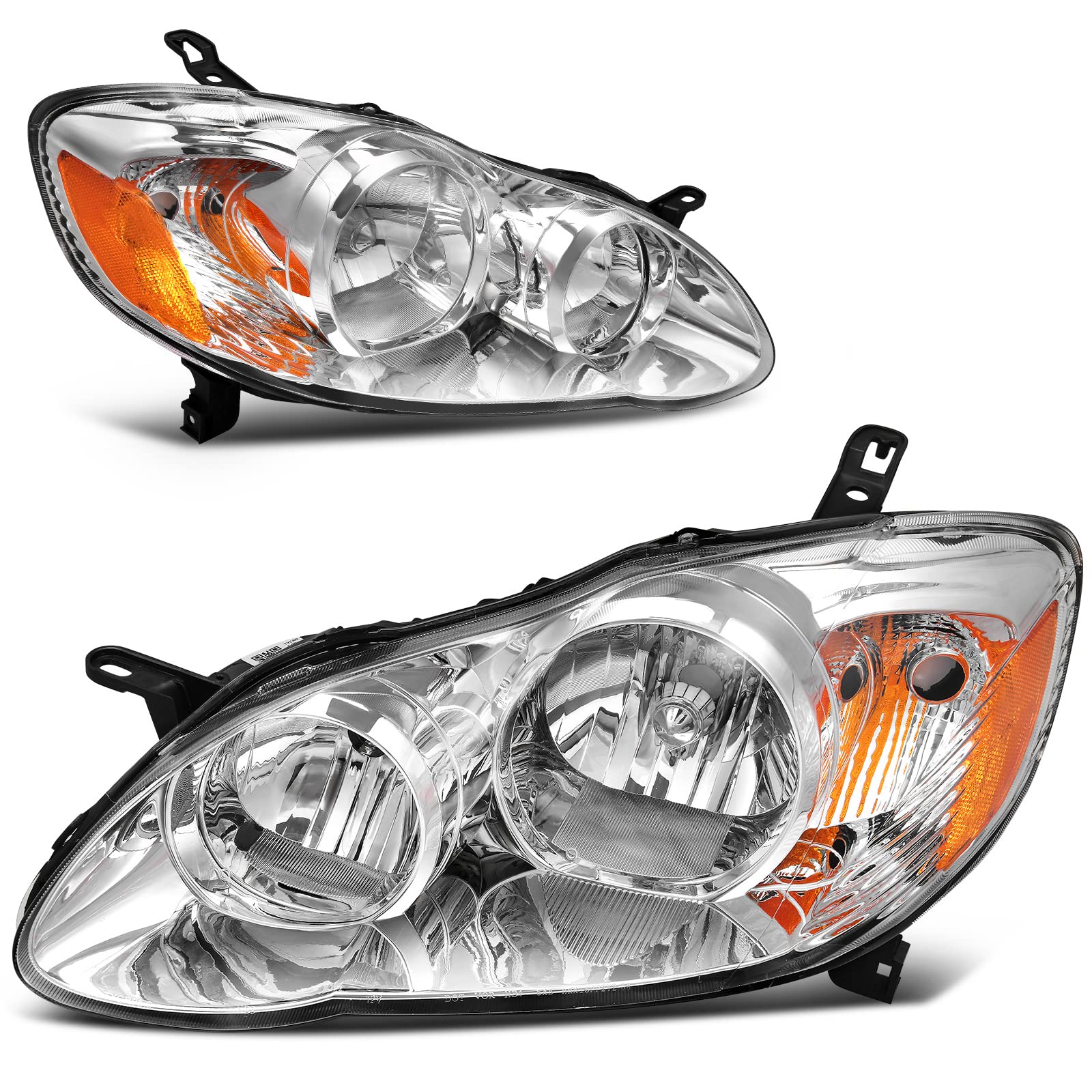 Autosaver88 Headlight Assembly Compatible With 2003-2008 Corolla Headlamp Pair Replacement Chrome Housing Amber Reflector Clear