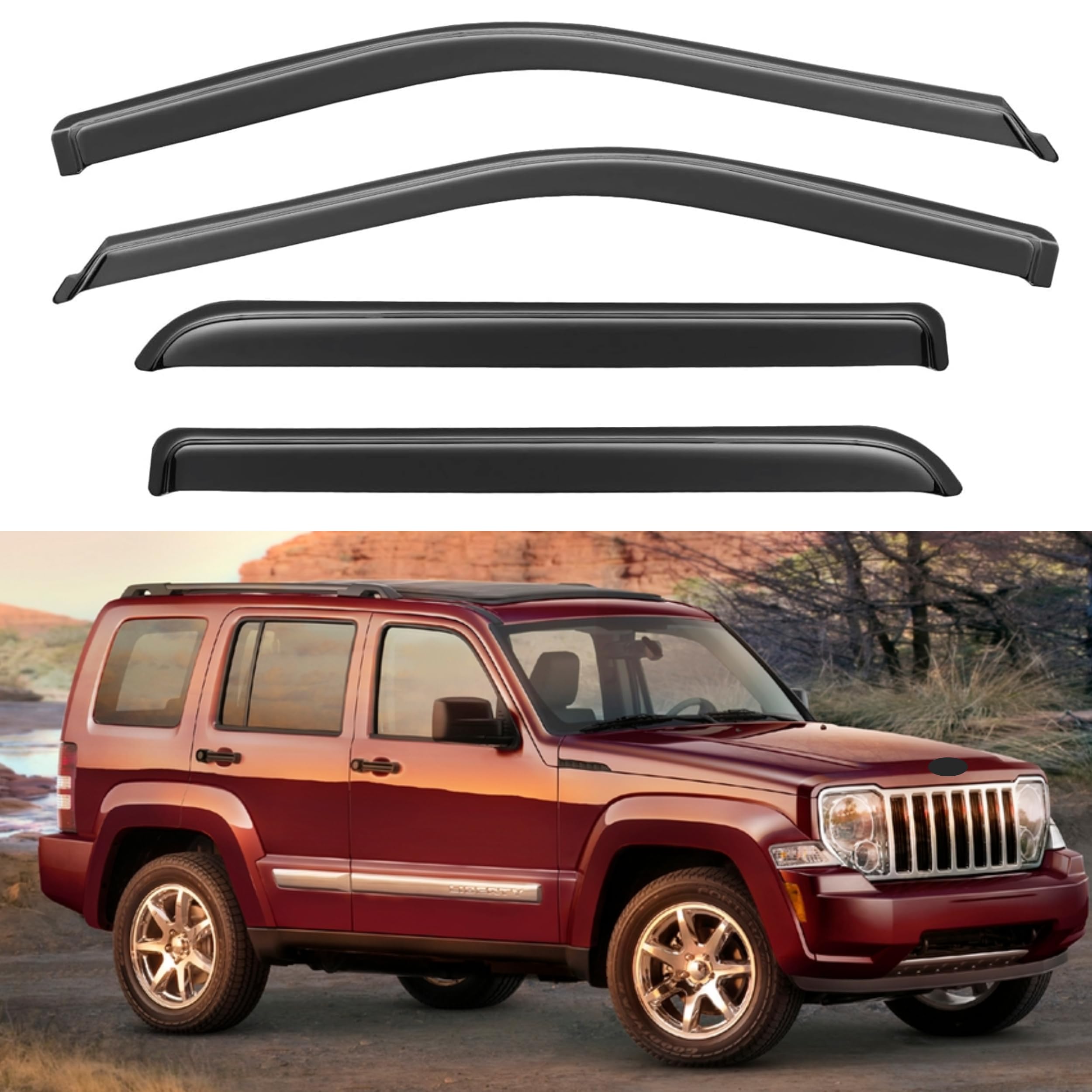 Ig Window Visor For Jeep Liberty 2008-2014, Rain Guard Tape-On Extra Durable Wind Sun Side Vent Window Deflector, 2008 2009 2010