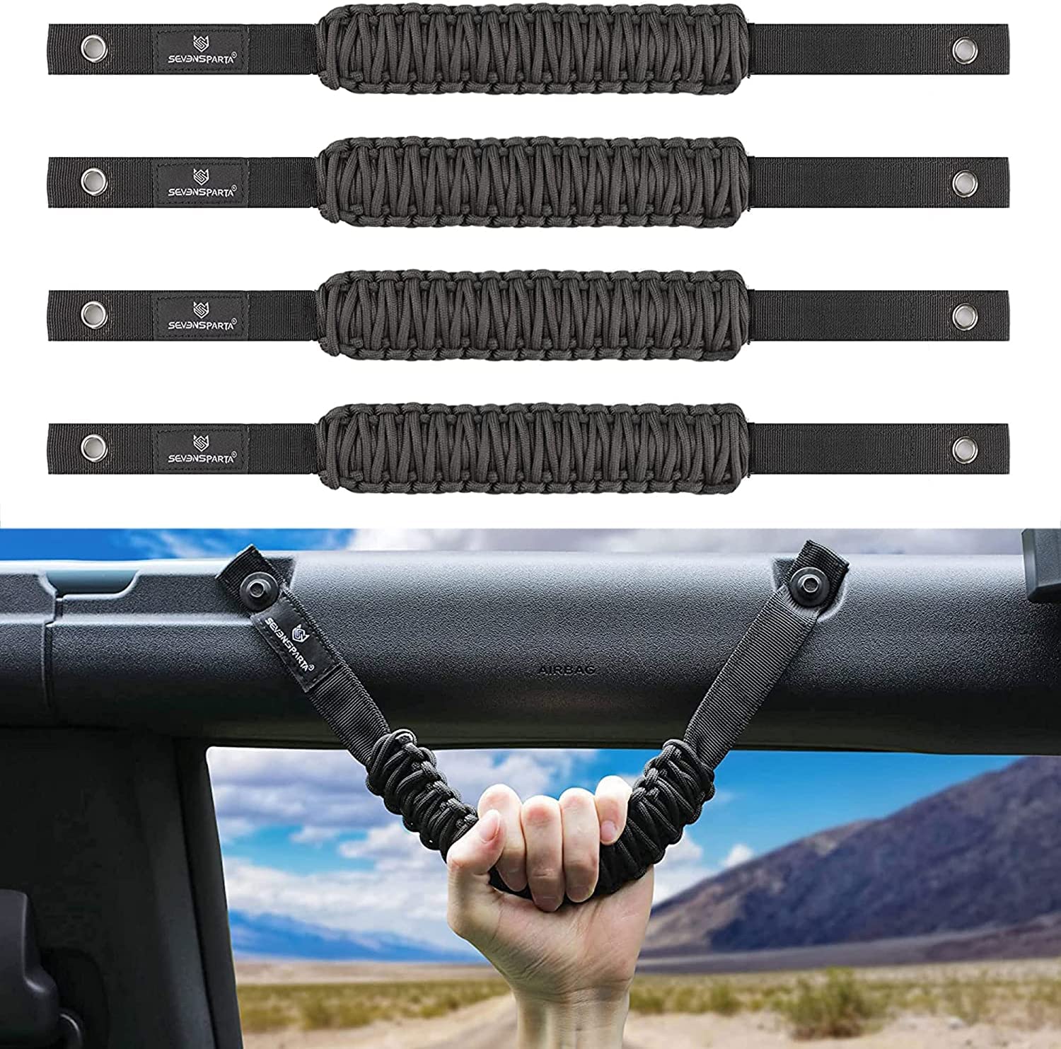 SEVEN SPARTA 4 Pack Roll Bar Grab Handles Compatible with Ford Bronco 2021 2022 2023 2024 2/4 Door, Paracord Grip Handle, Replac