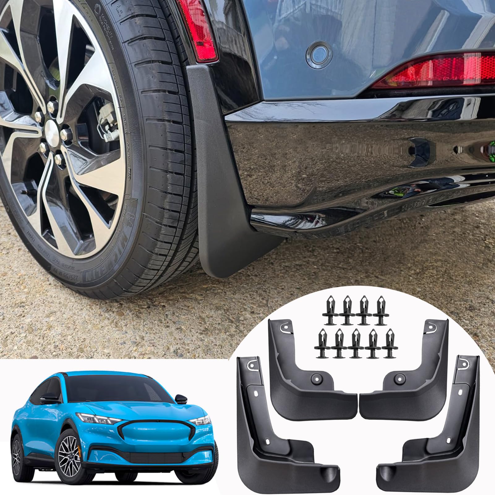KEAIDAP Mud Flaps for Mustang Mach E 2024 2023 2022 2021 - Front & Rear Mud Flaps Splash Guards Mudguards Exterior Accessories f