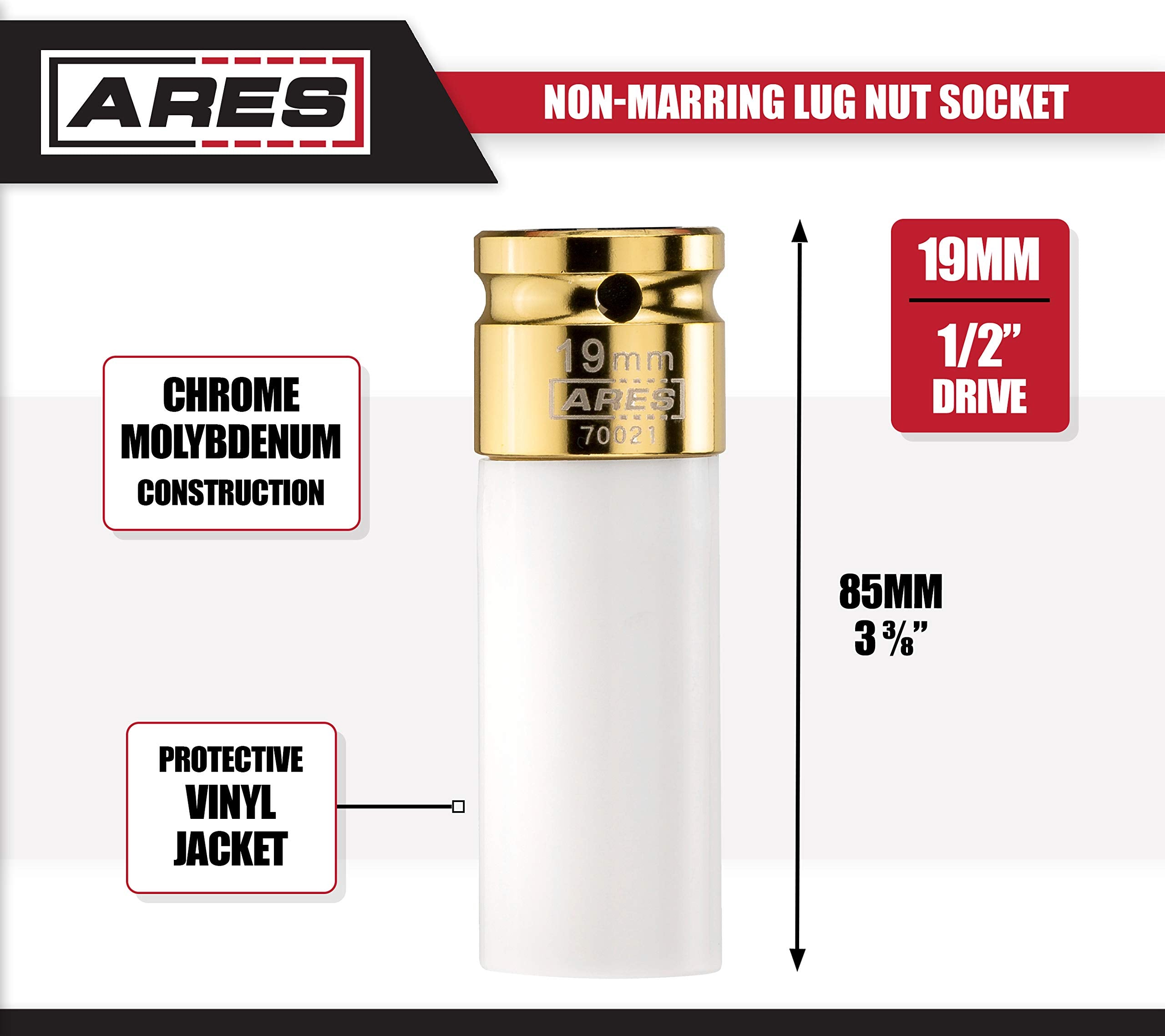 Ares 70021-1/2-Inch Drive 19Mm Non-Marring Lug Nut Socket - Protective Sleeve Protects Custom Rims And Lug Nuts From Damage - Co