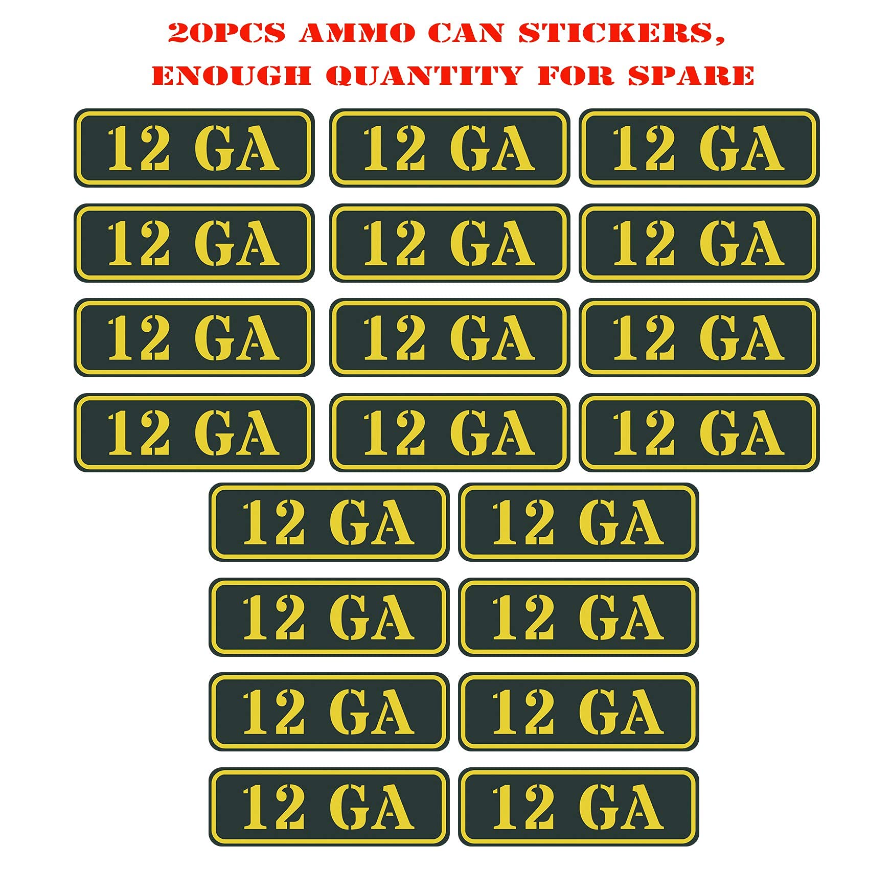 Aolamegs Ammo Can Vinyl Sticker Set Decal Label 9Mm 5.56 7.62 12Ga .22 .223 .308 .300 .380 .45 (20 Pack/12)