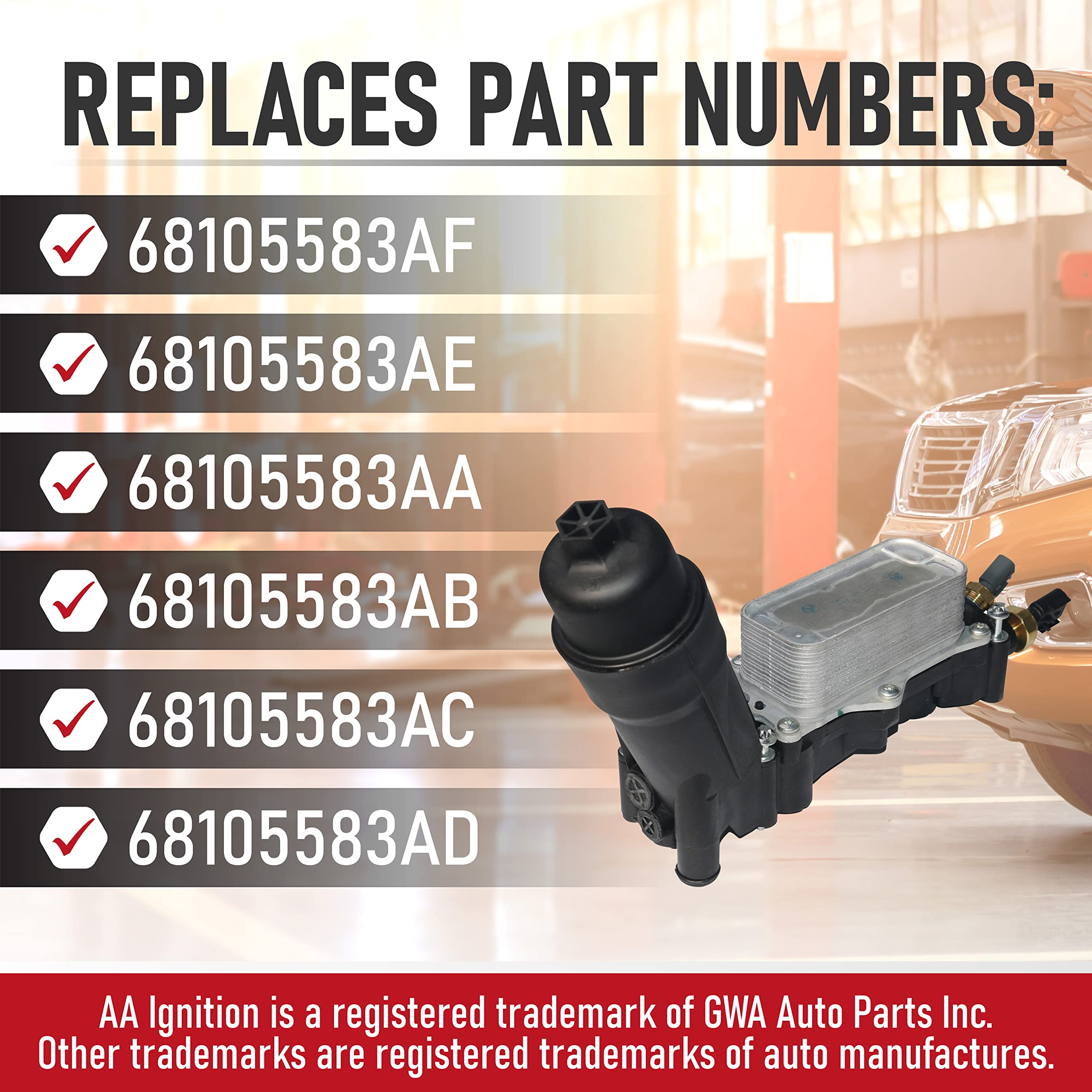 Engine Oil Cooler and Filter Housing Adapter Kit - Replaces 68105583AF, 68105583AE - Compatible with Chrysler, Dodge & Jeep 3.6L