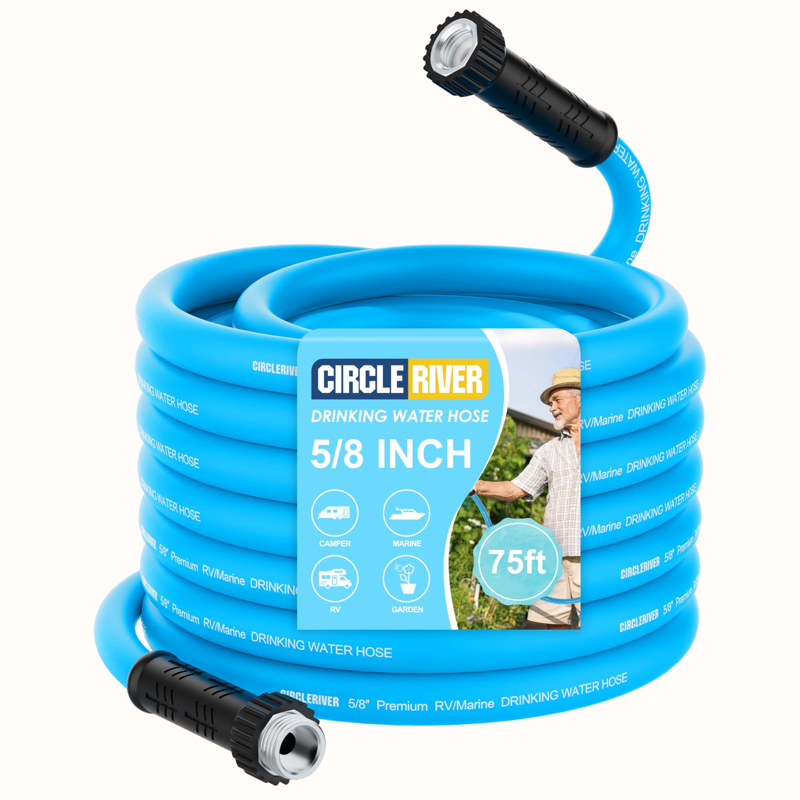 Circleriver Rv Water Hose 75Ft, 5/8'' Premium Rv Drinking Water Hose For Rv, Camping, Marine, Trailer And Truck, Bpa Free, Anti-