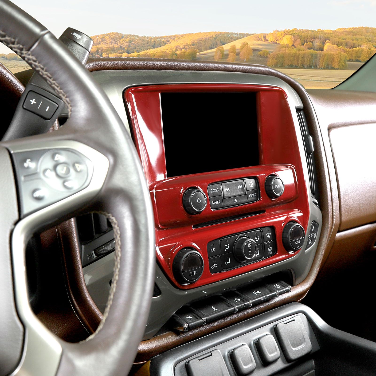 Rt-Tcz For Chevy Silverado Center Dashboard Navigation Panel Trim Cover Red For Chevrolet Silverado Gmc Sierra 2014-2018 Red Int