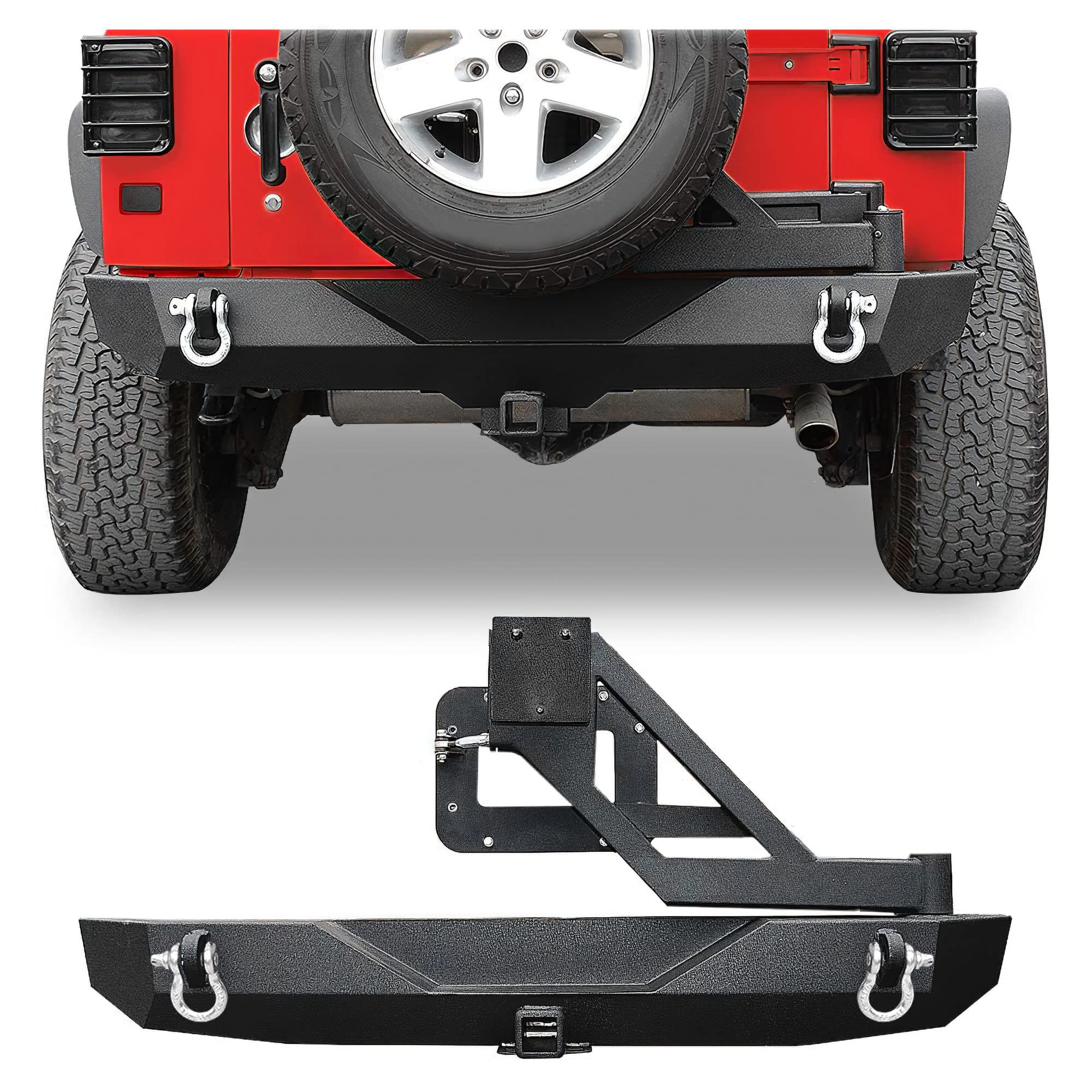 Ledkingdomus Rear Bumper With Tire Carrier And 2'' Hitch Receiver Compatible With 07-18 Jeep Wrangler Jk Jku Rubicon Sahara Spor