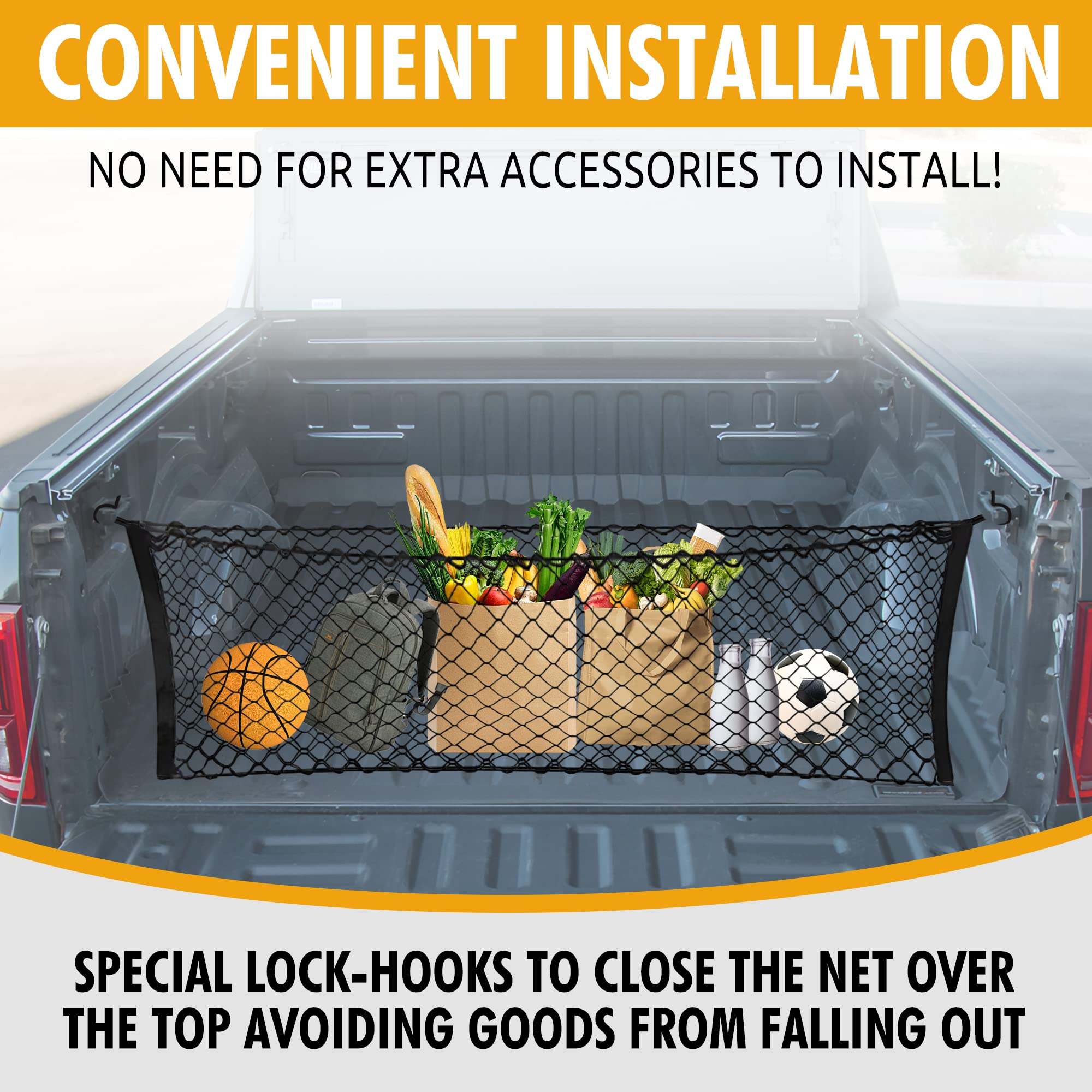 Envelope Style Trunk Mesh Cargo Net For Ford F150 2015 - 2024 Car Accessories - Premium Trunk Organizers and Storage - Cargo Bed
