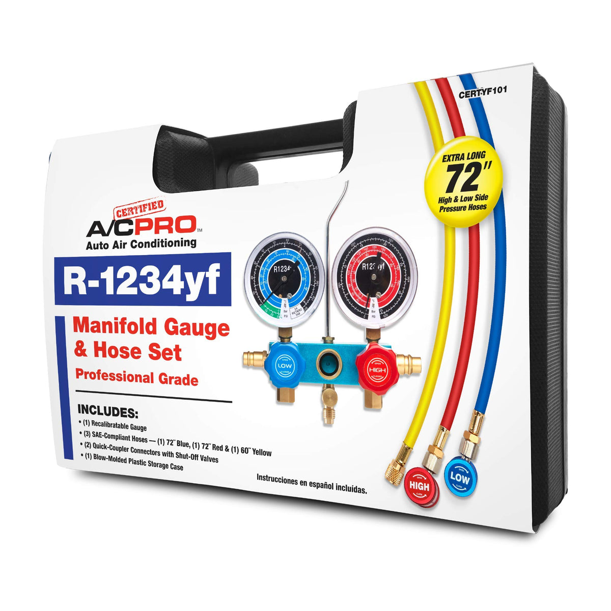 Certified A/C Pro Car Air Conditioner Refrigerant Gauge & Hose,Reusable Ac Recharge Kit To Dispense R-12343Yf To Compatible Vehi