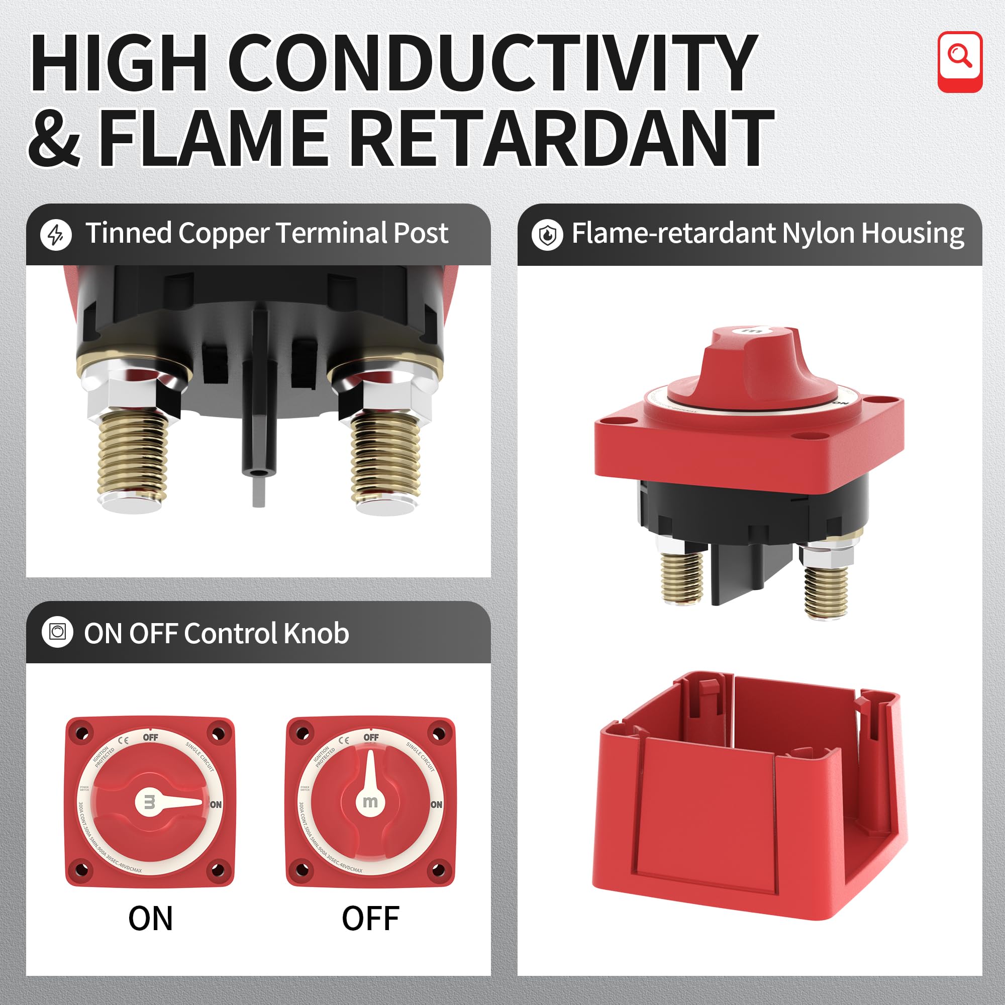 Rvmarinepat Boat Battery Disconnect Switch Waterproof 12V 48V Battery Shut Off Switch On/Off 300A Heavy Duty & Ignition Protecte