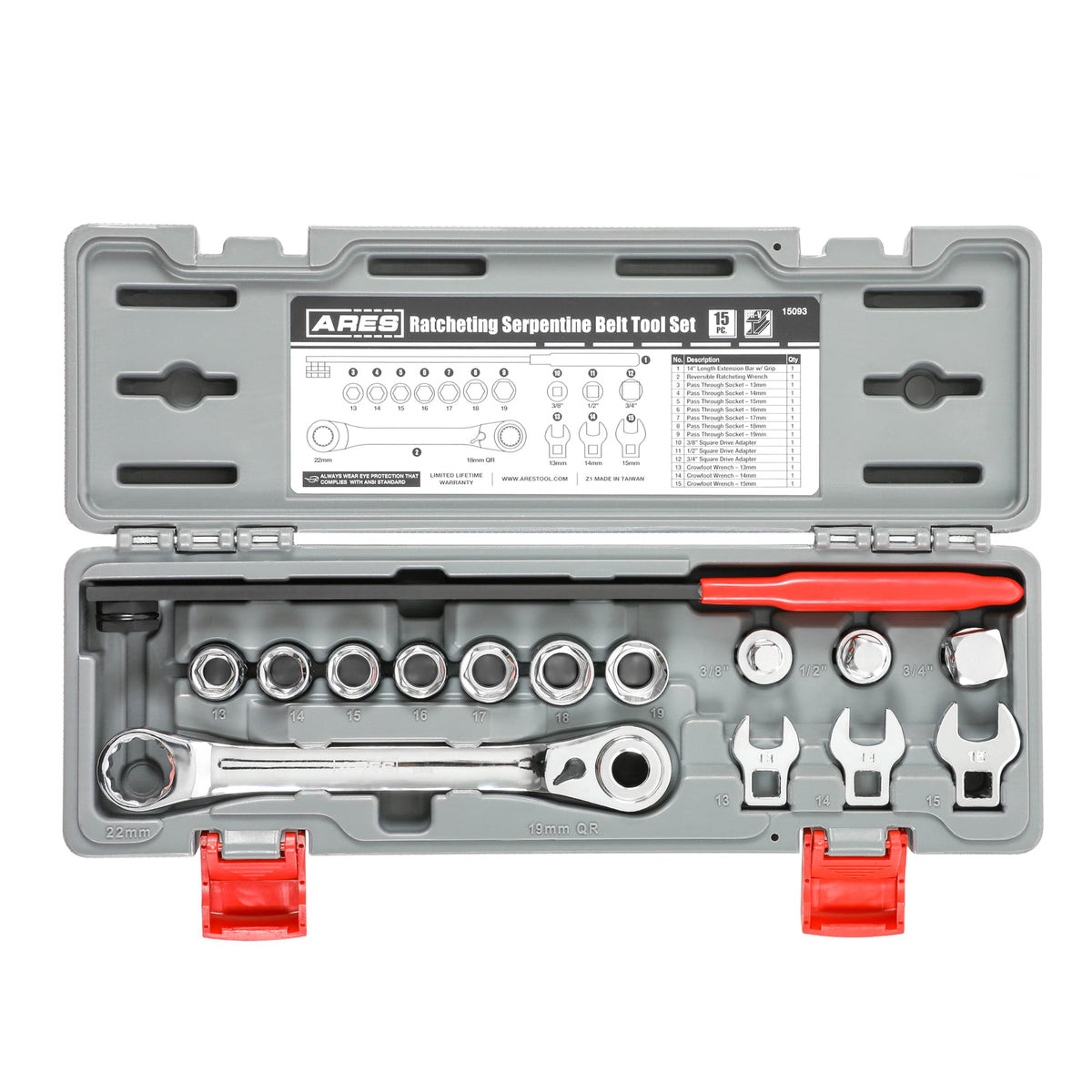 Ares 15093 - Ratcheting Serpentine Belt Tool Set - Serpentine Belt Removal And Installation Set Includes Reversible Ratcheting W