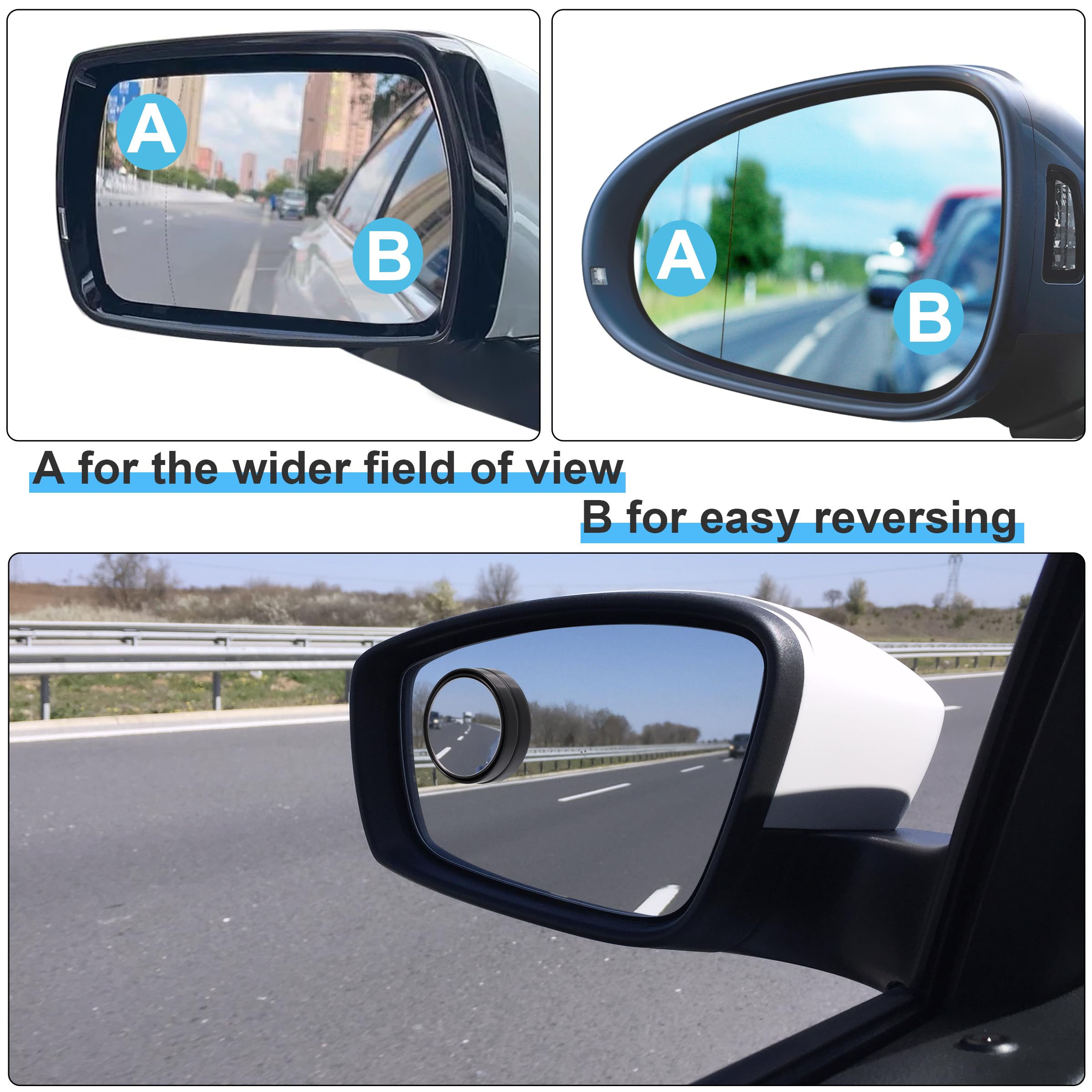 8 Pcs Blind Spot Mirrors For Car, 1.97’’ Round Hd Convex Mirror, 360° Wide Angle Side View Mirror With Abs Housing For A Wide Range Of Models (Black, Silver)