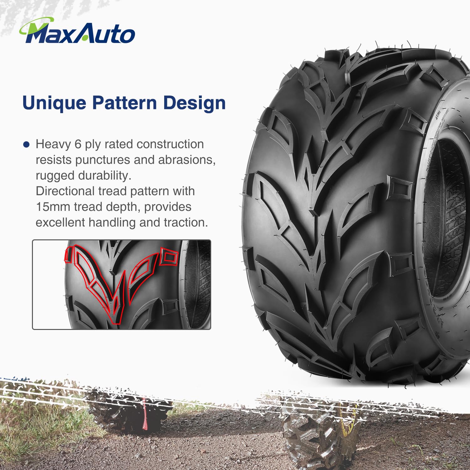 Maxauto 20X10-9 Sport Atv Tires 20X10X9 Quad Tires,6 Pr Tubeless All Terrain Utv Tire, 2 Pack