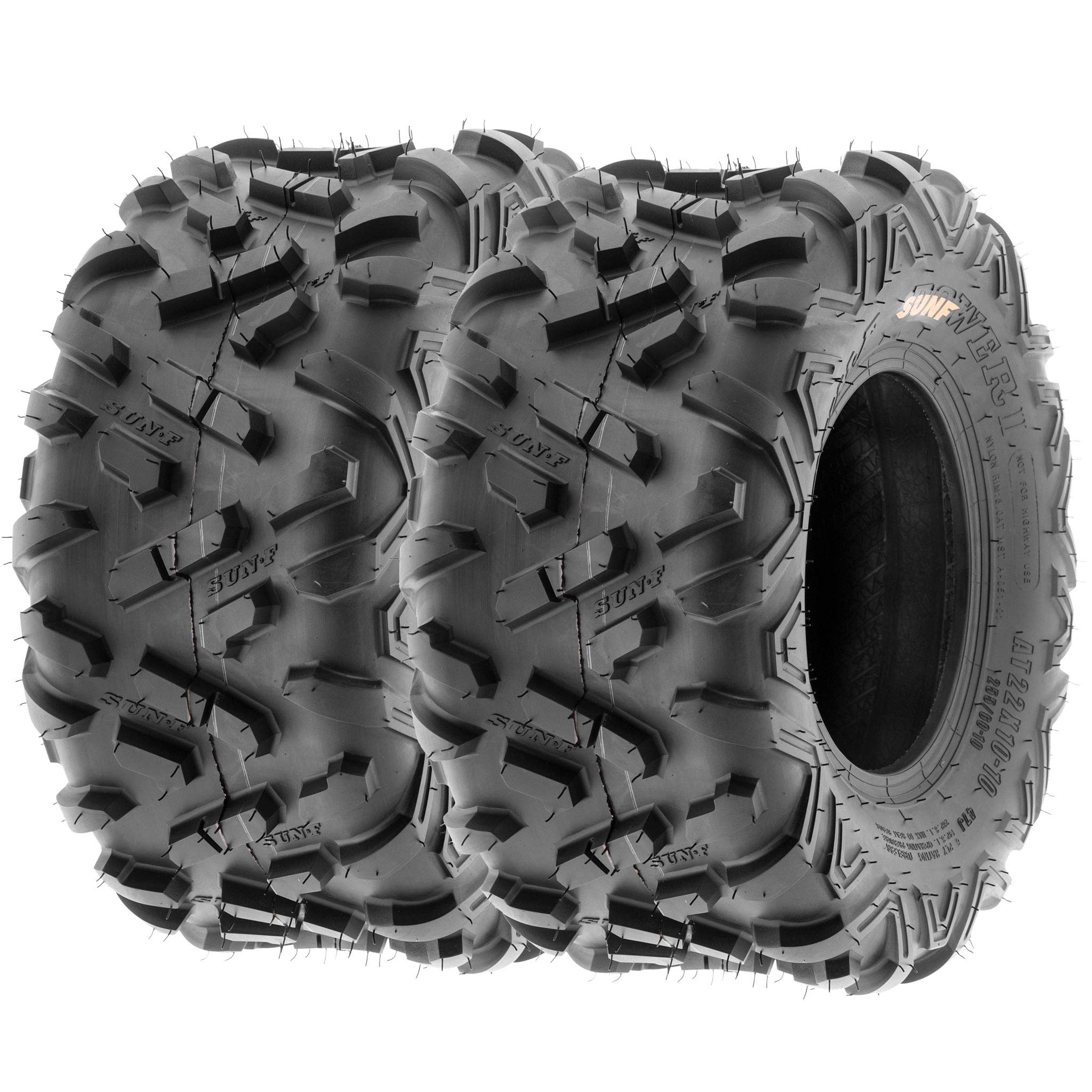 Set Of 4 Sunf Power.Ii Atv Utv Tires 19X7-8 Front & 22X10-10 Rear, All-Terrain Off Road, 6 Pr, A051