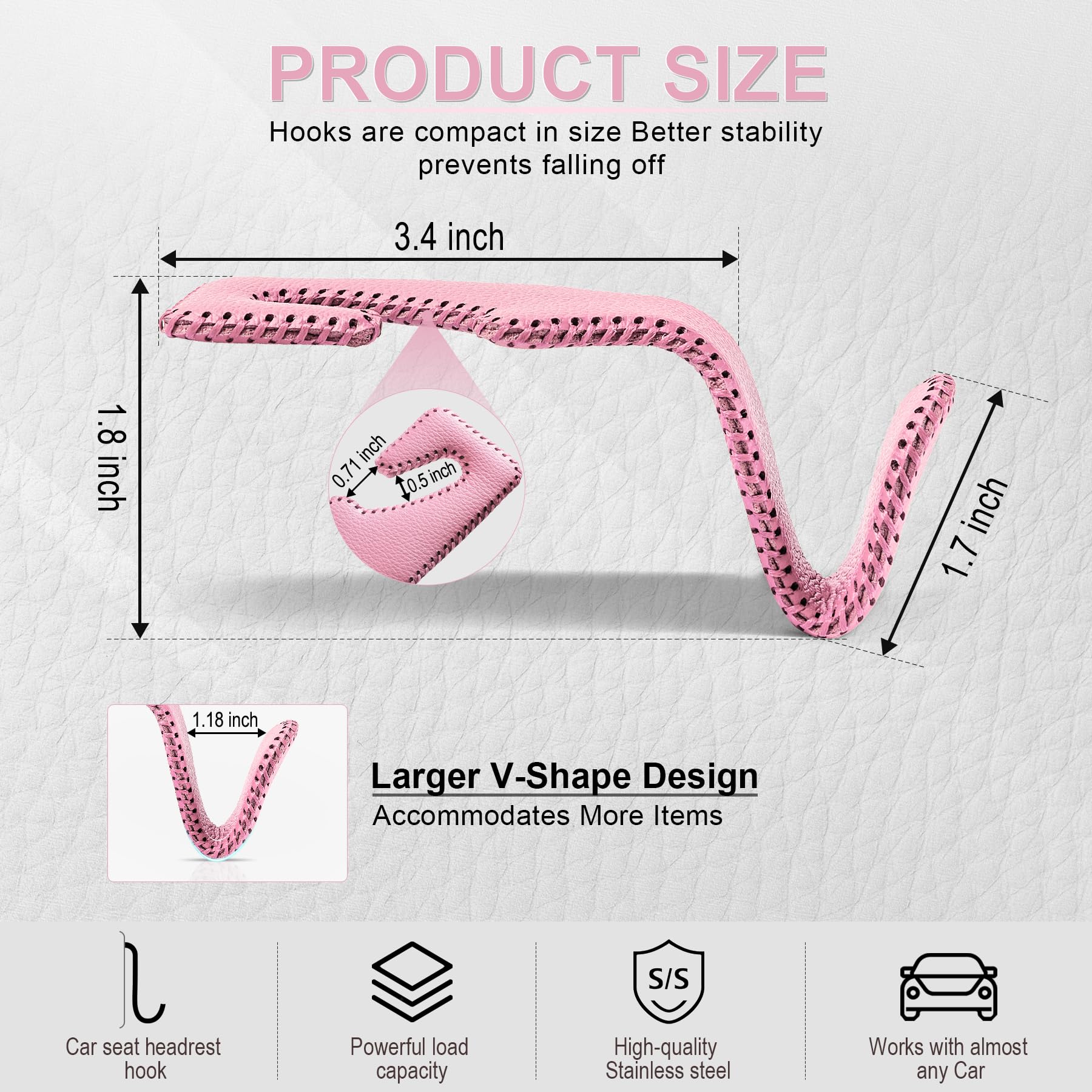 Livtee Headrest Hook For Car, Back Seat Organizer Pink Leather Hanger Holder Hook, Interior Car Accessories For Hanging Purses B